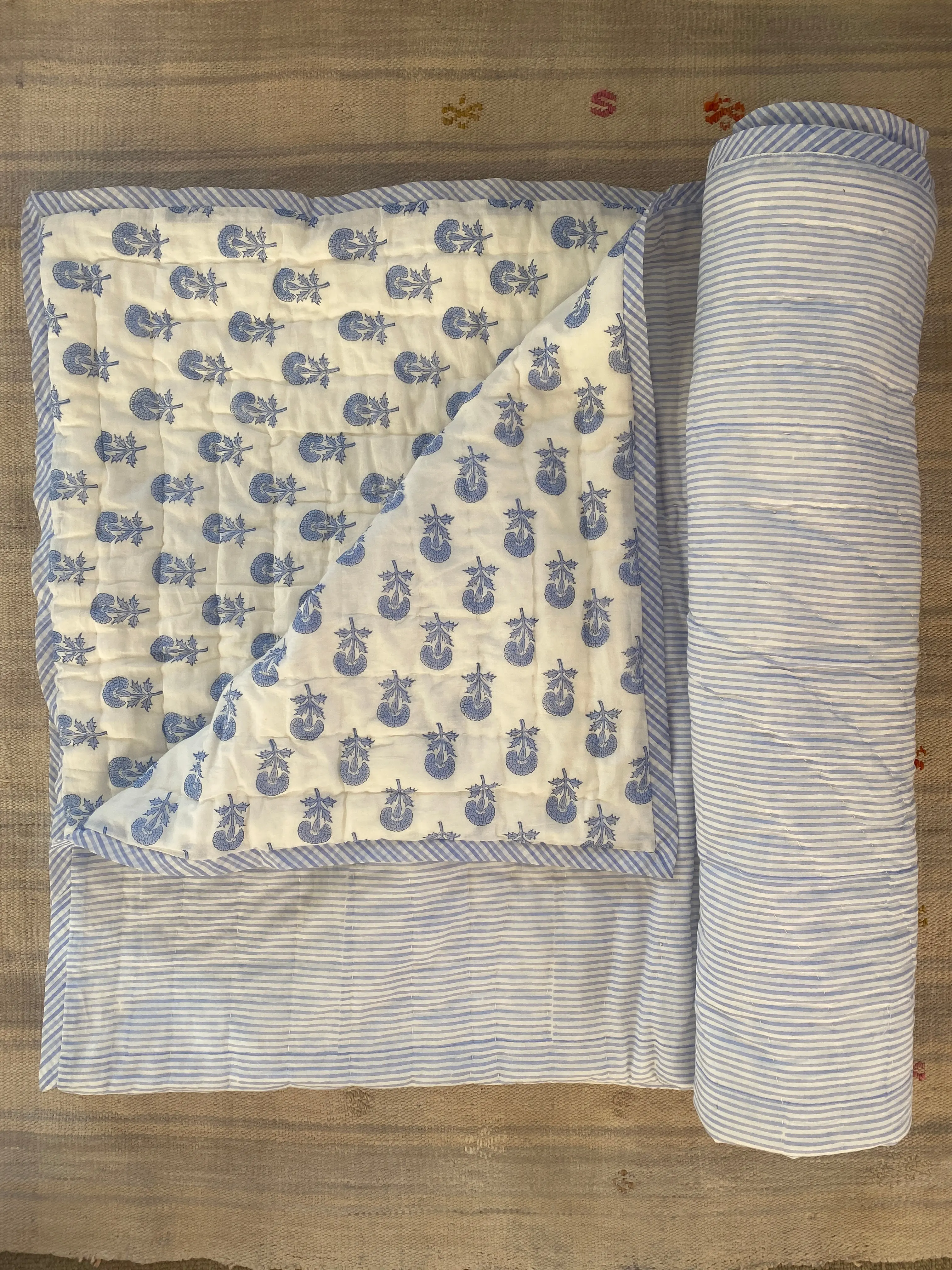 Blue Butti and Stripe Quilt - Image 6