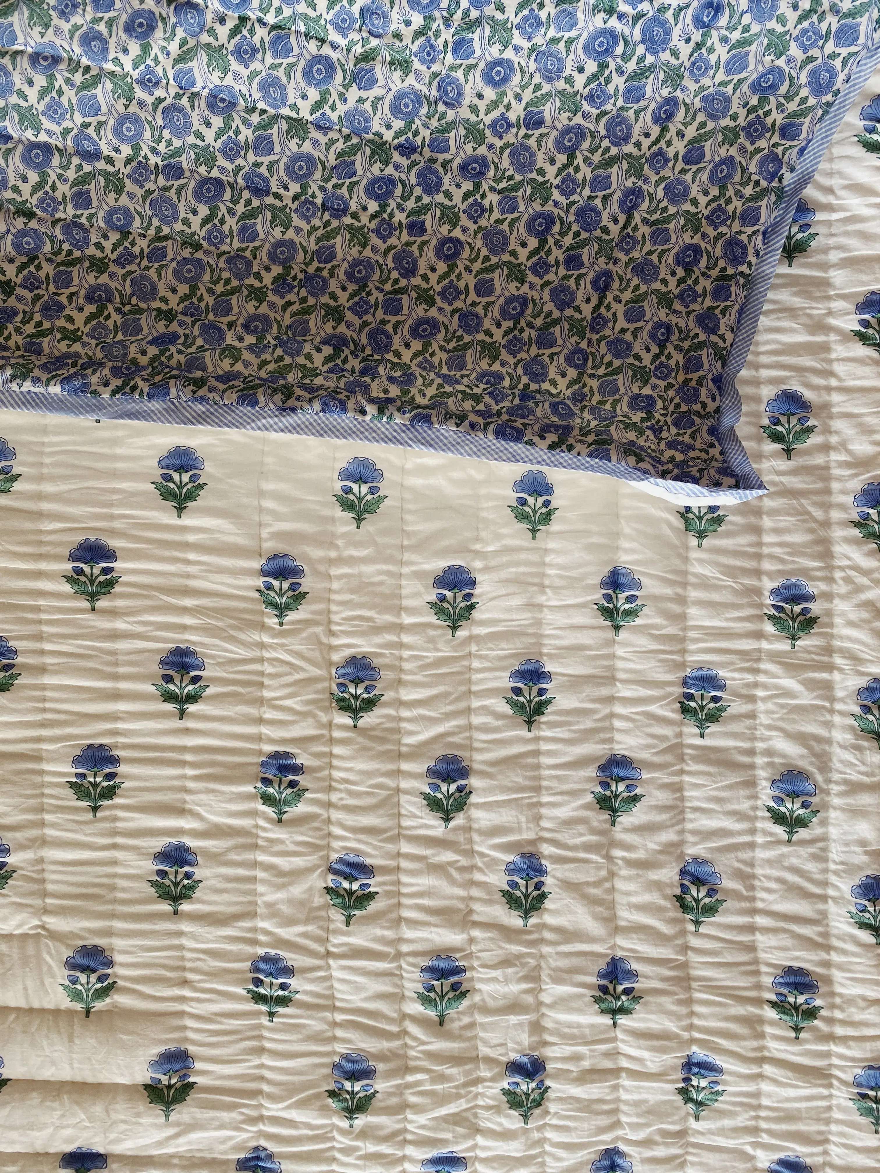 Blue Butti Floral Bed Quilt - Image 4