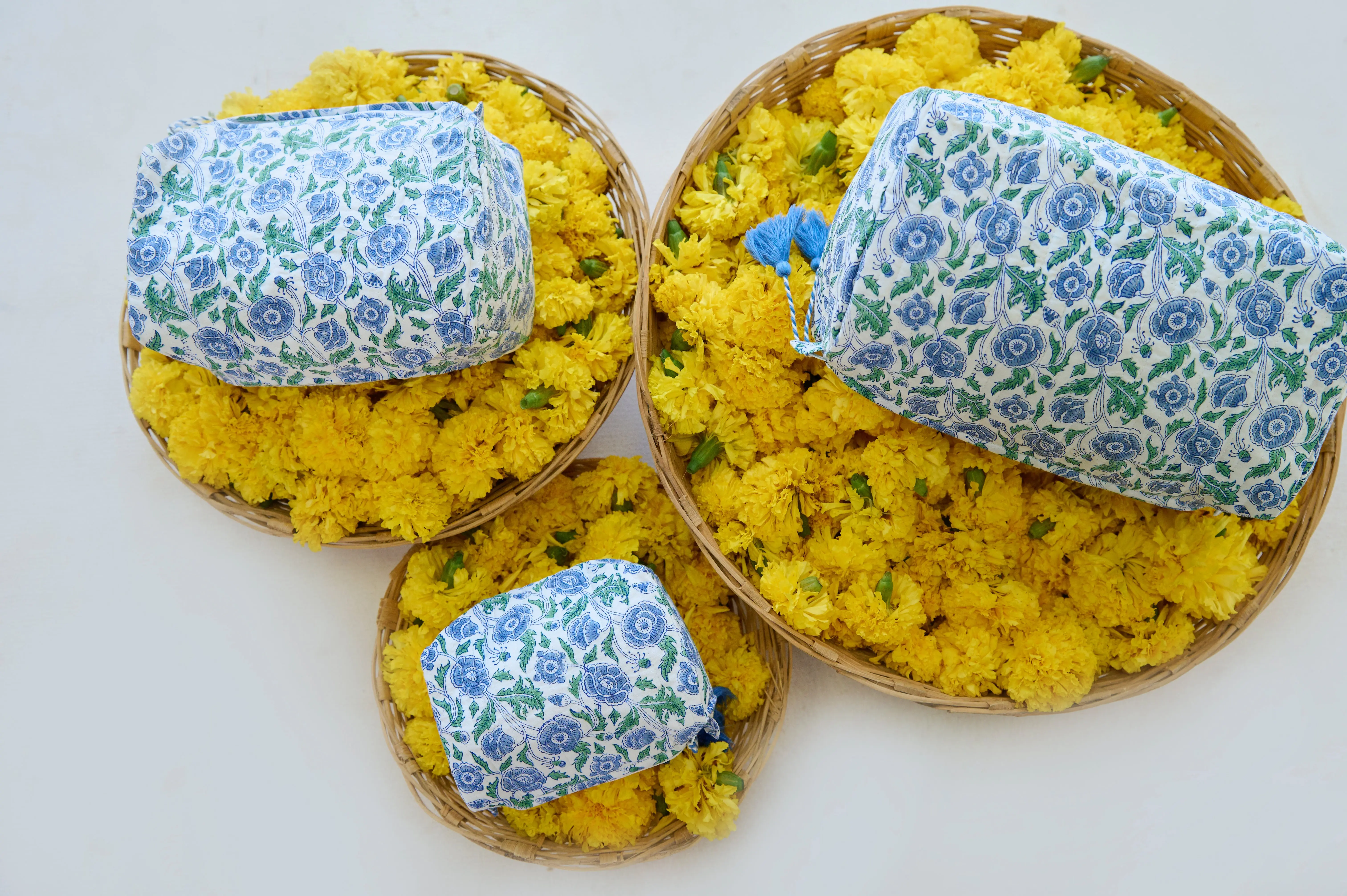 Blue Floral Organic Cotton Wash Bag - Image 2