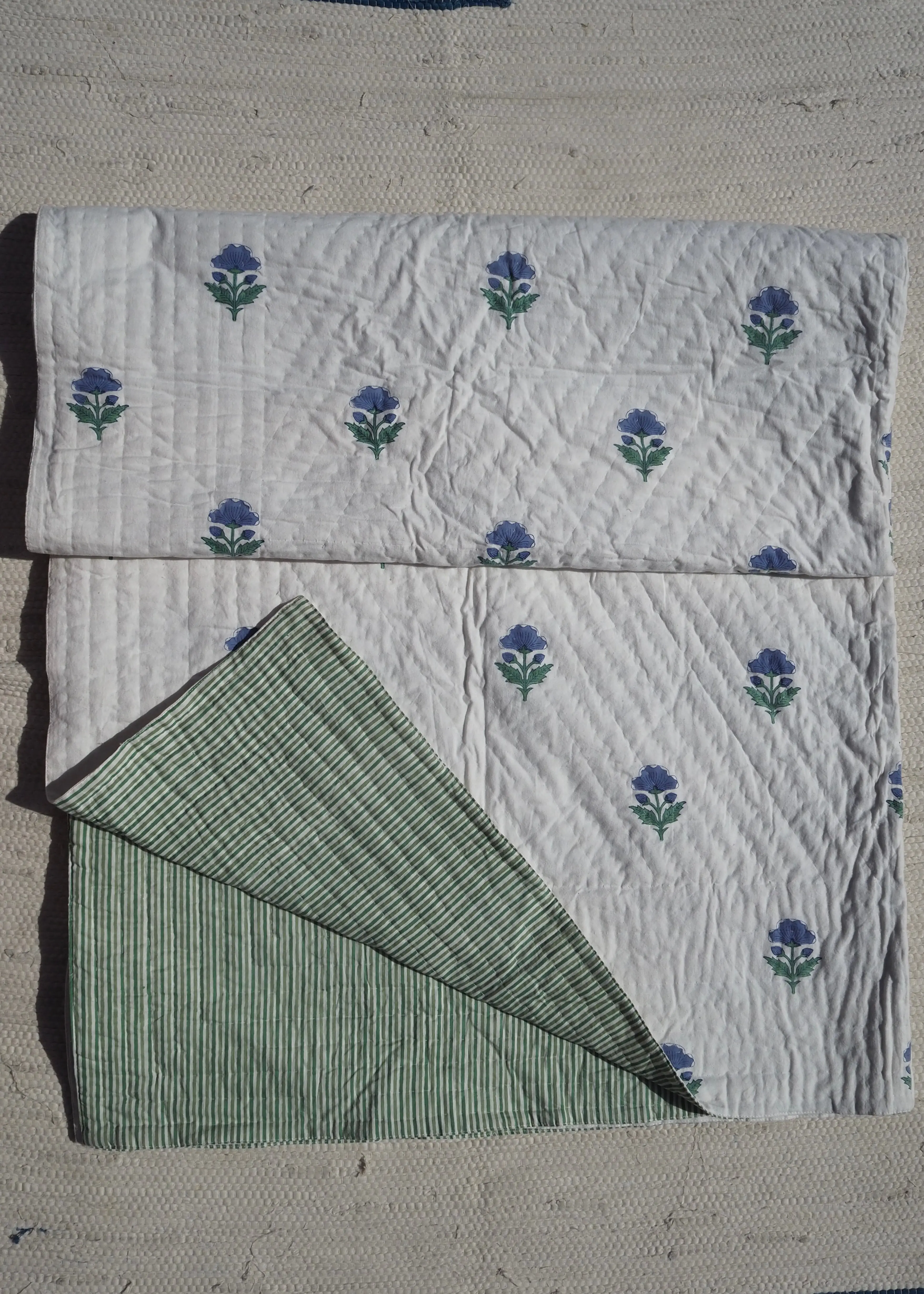 Blue Floral Pique Bed Quilt - Image 3