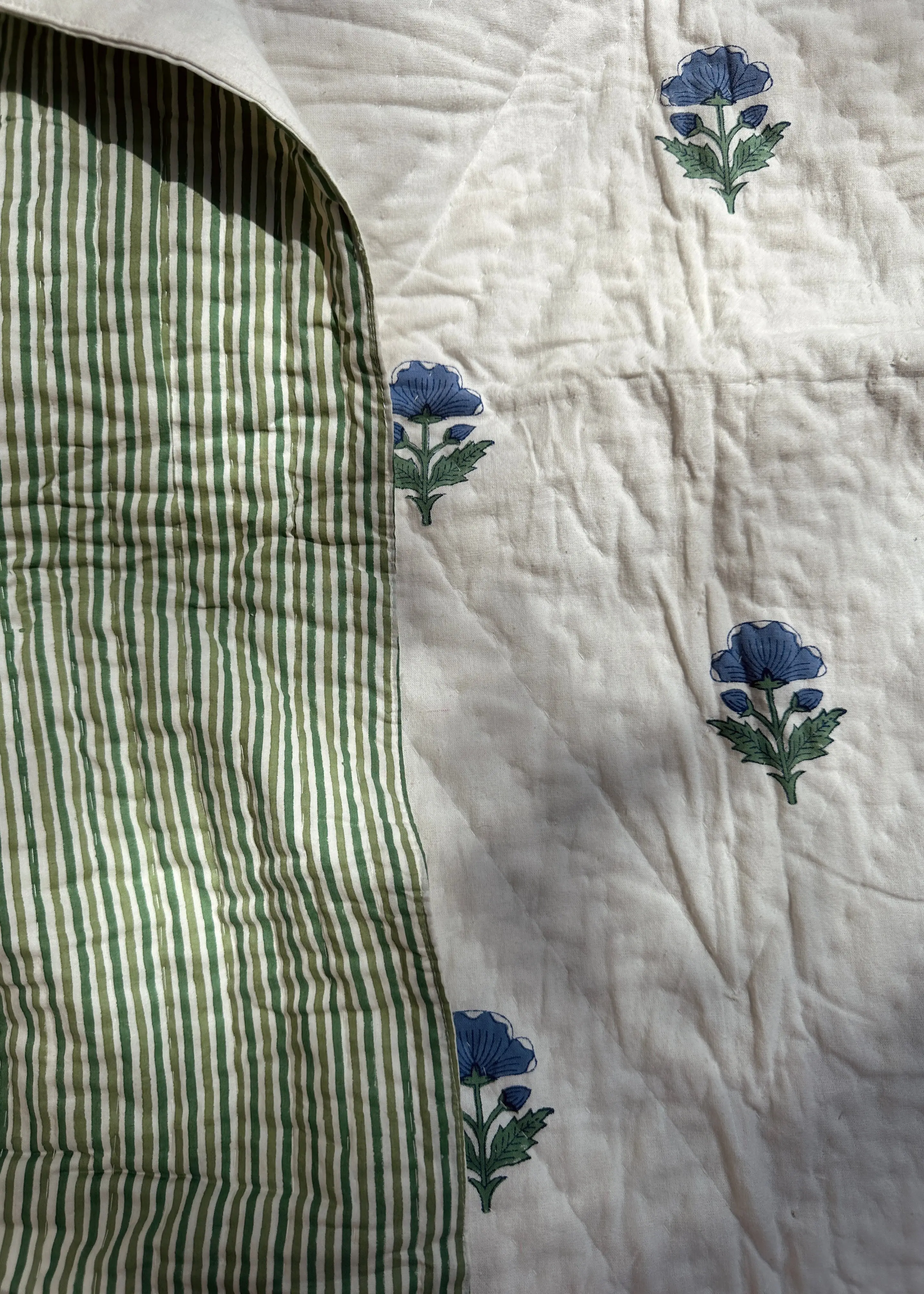 Blue Floral Pique Bed Quilt - Image 7
