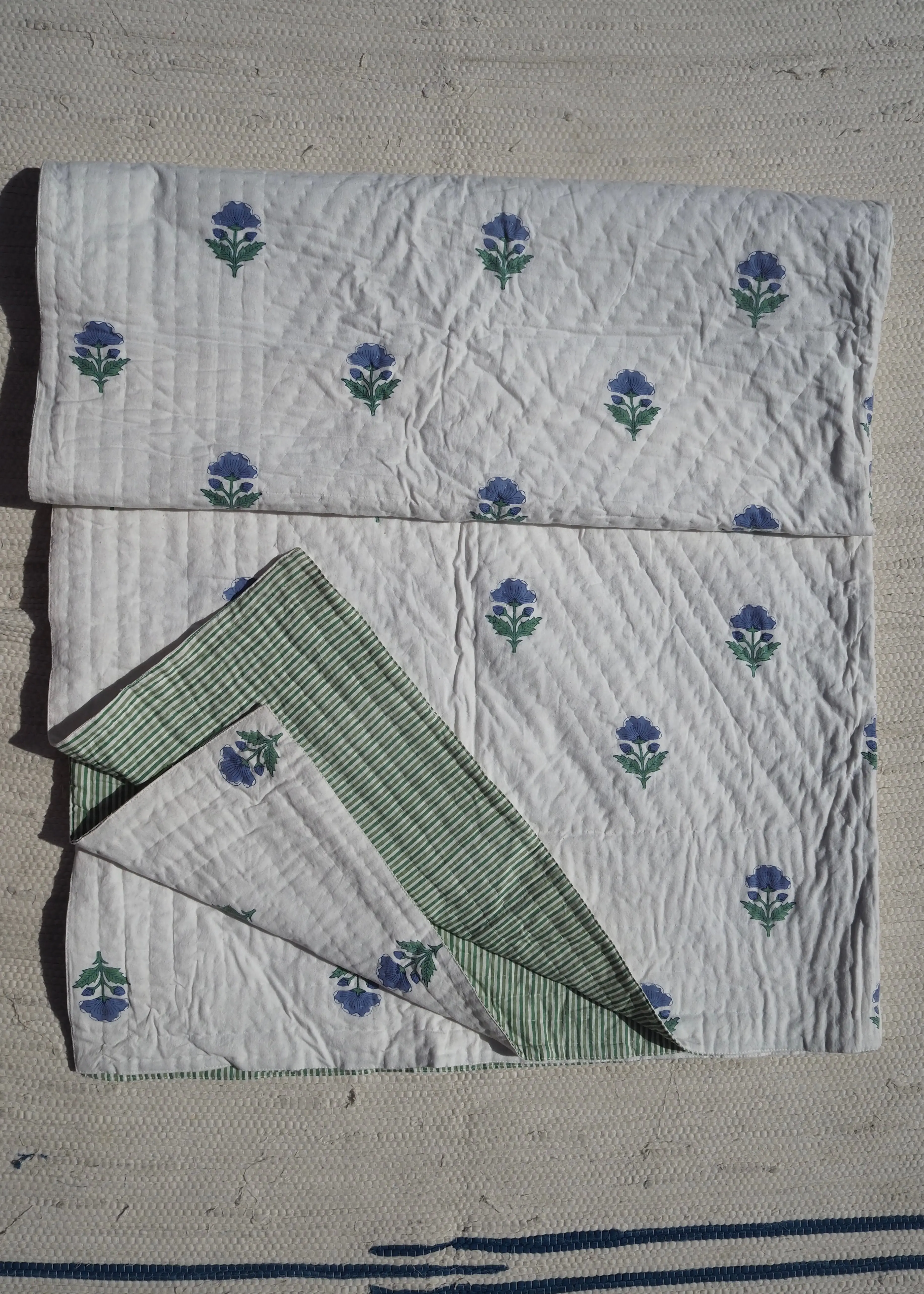 Blue Floral Pique Bed Quilt - Image 9
