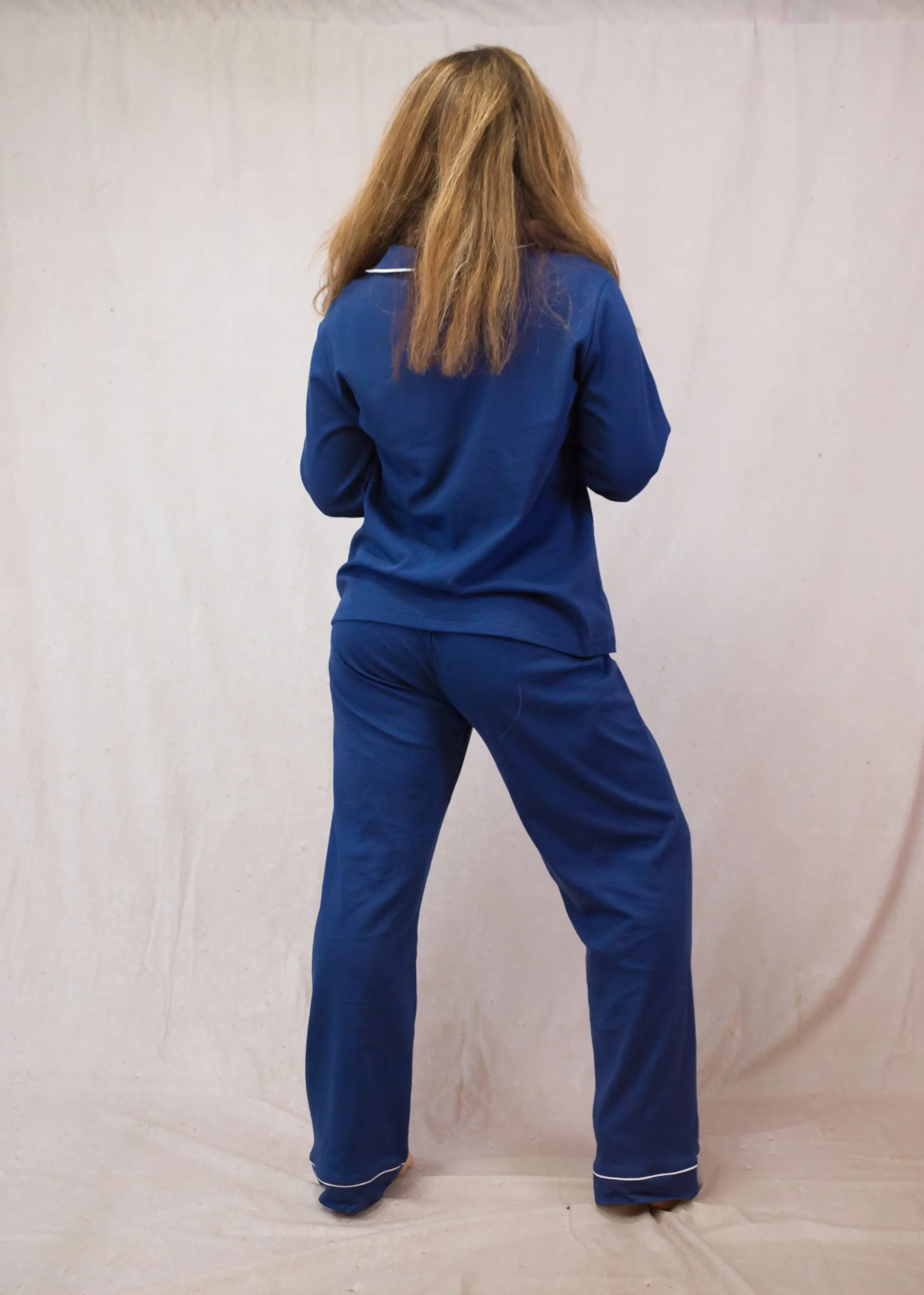 Blue Women's Pima Cotton Long Sleeve Pyjama Trouser Set - Image 4