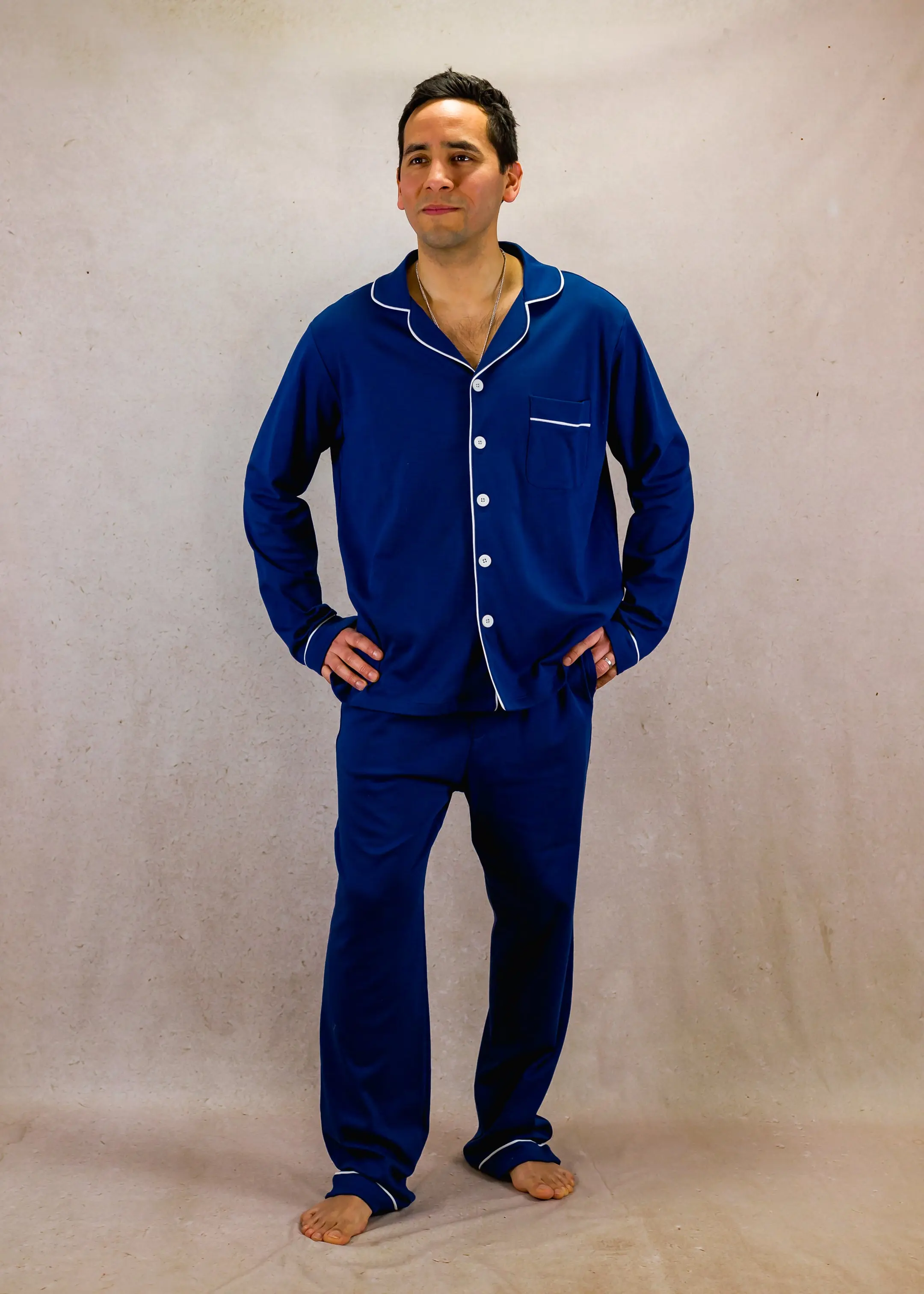 Blue Mens Pima Cotton Long Sleeve Pyjama Trouser Set - Image 2