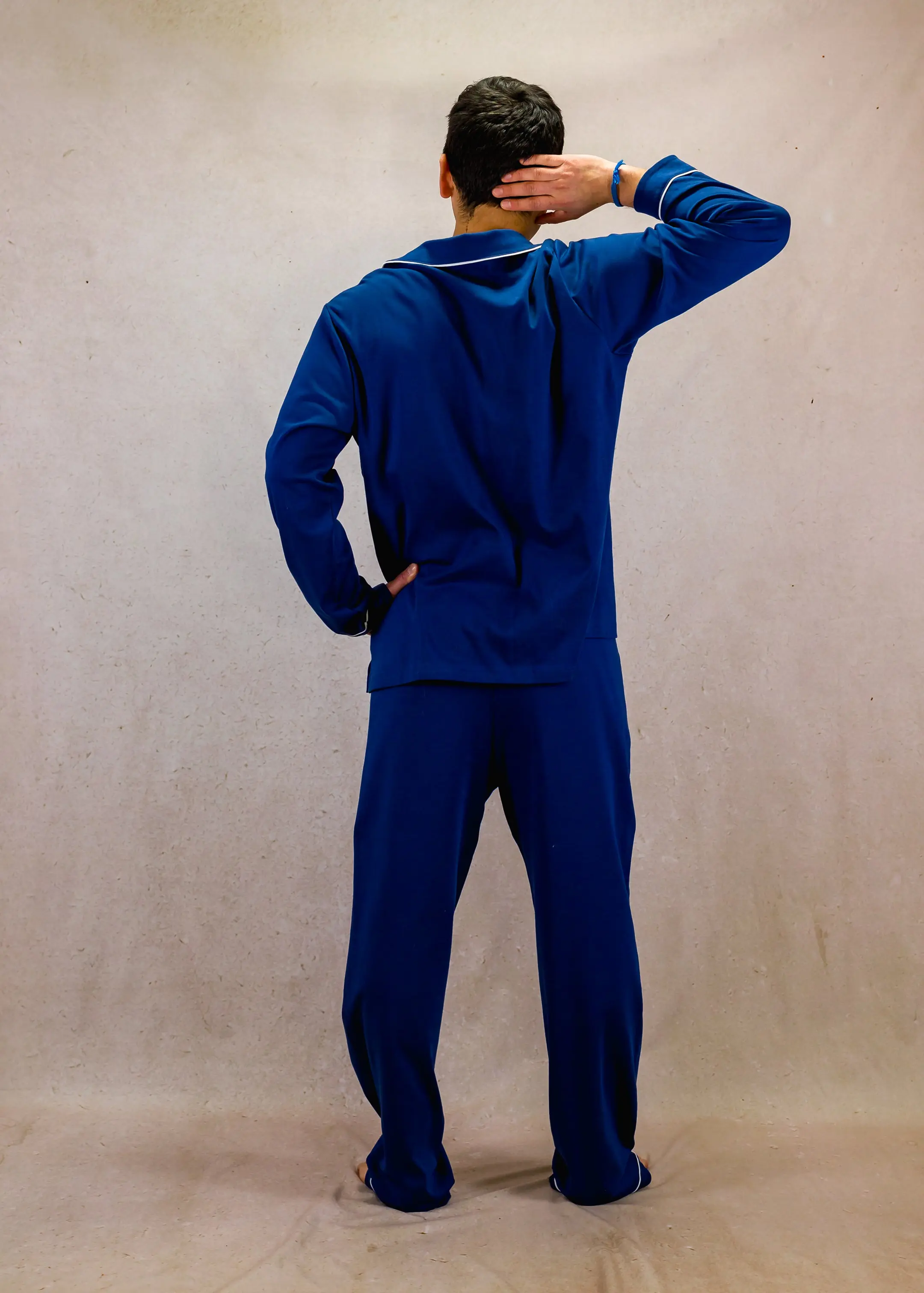 Blue Mens Pima Cotton Long Sleeve Pyjama Trouser Set - Image 4