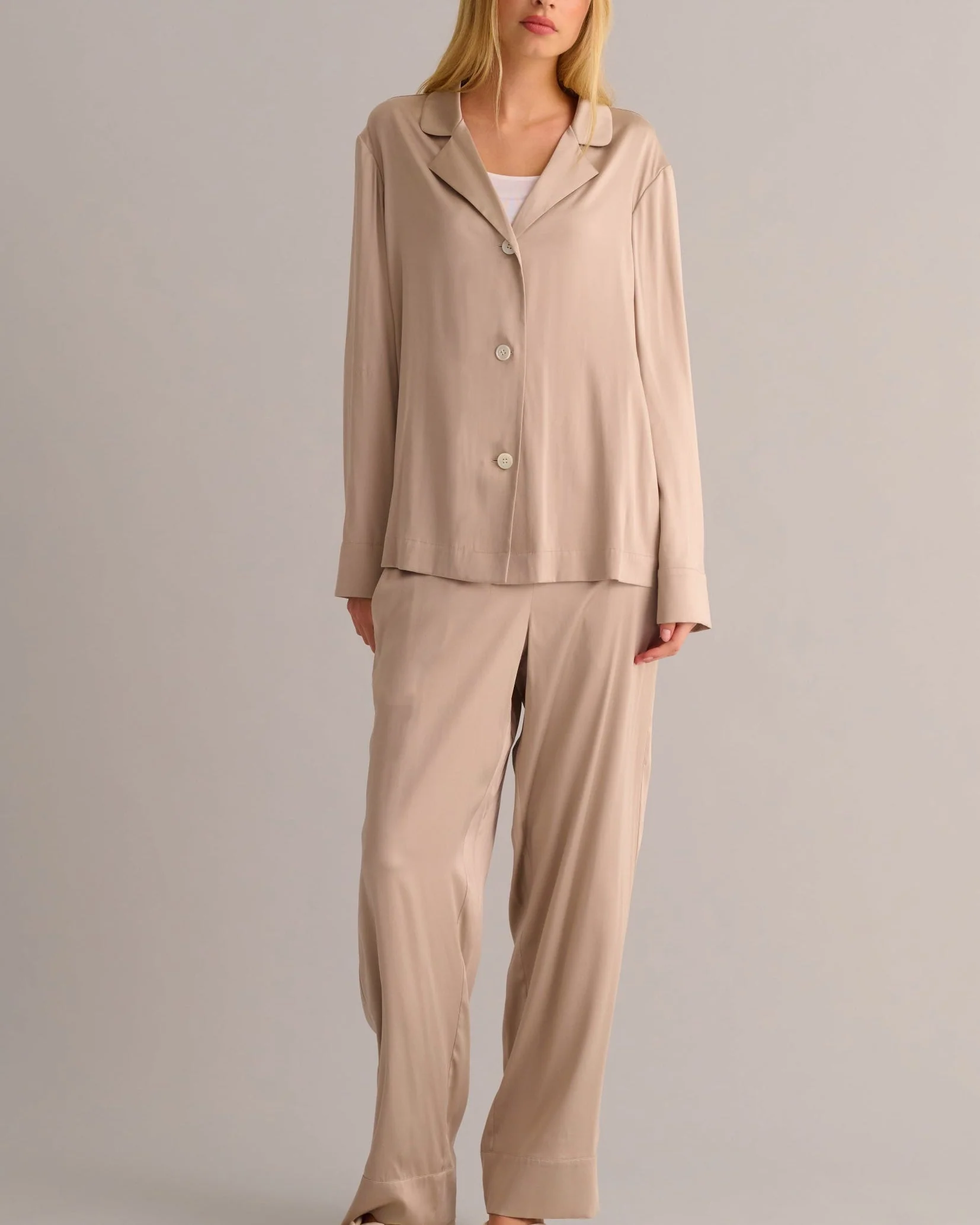 Blush Beige Classic Silk Pyjama Set - Image 2