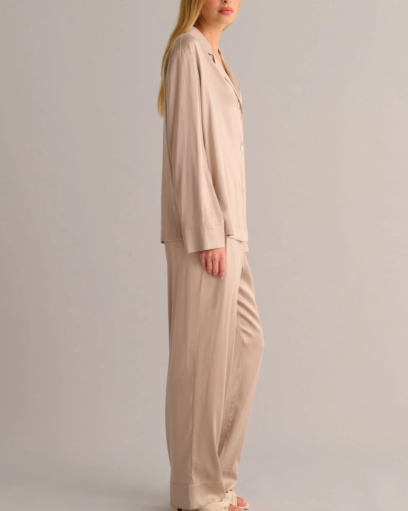 Blush Beige Classic Silk Pyjama Set - Image 5