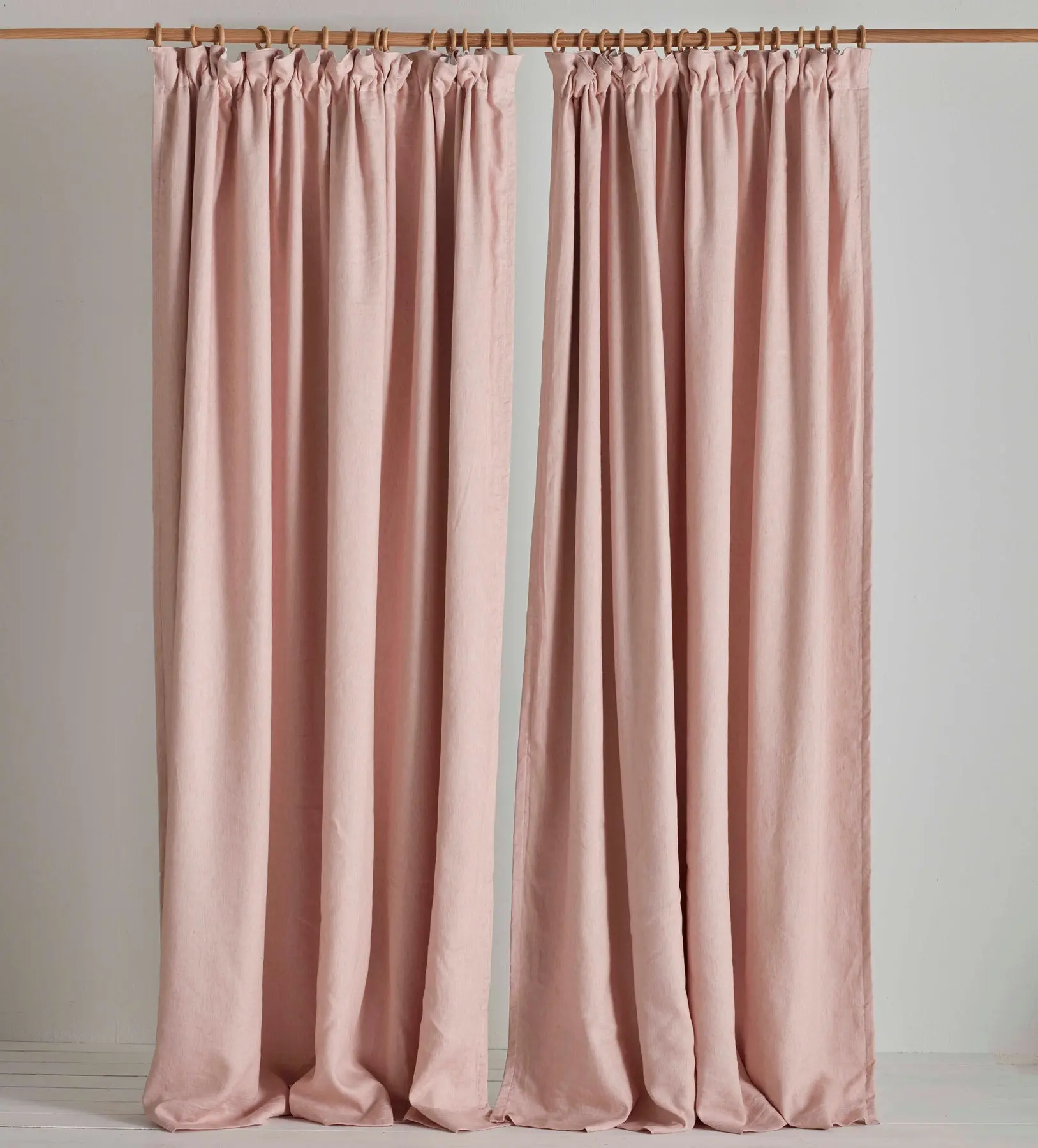 Blush Pink Twill Cotton Linen Blackout Pencil Pleat Curtains (Pair)