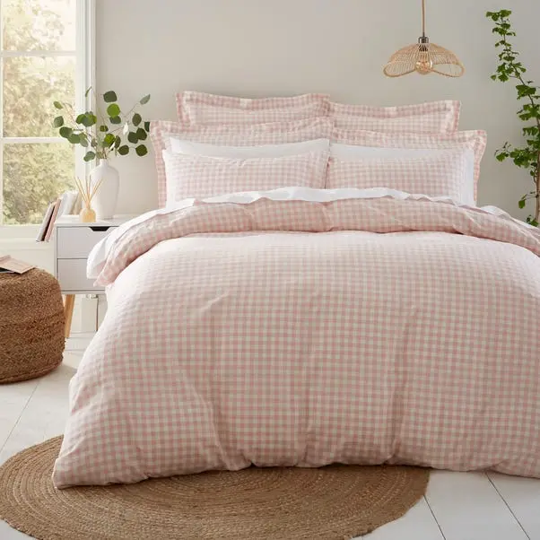 Blush Portloe Woven Gingham Duvet Cover & Pillowcase Set