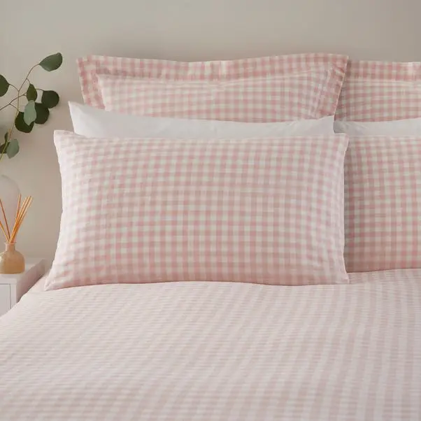 Blush Portloe Woven Gingham Duvet Cover & Pillowcase Set - Image 3