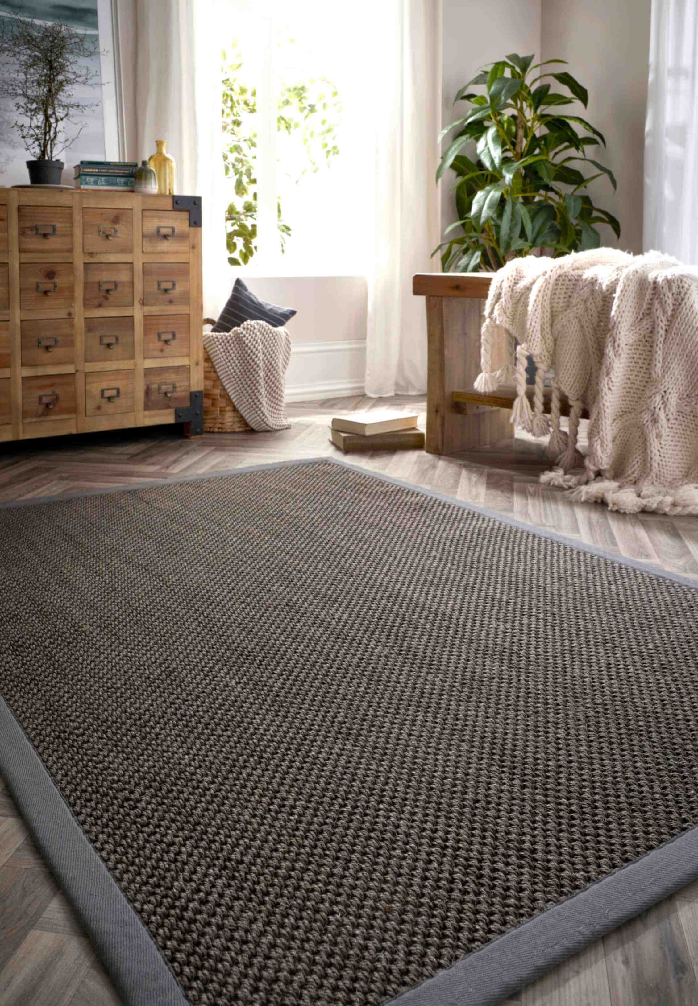 Bordered Dark Grey Non-Slip Sisal Rug - Image 6