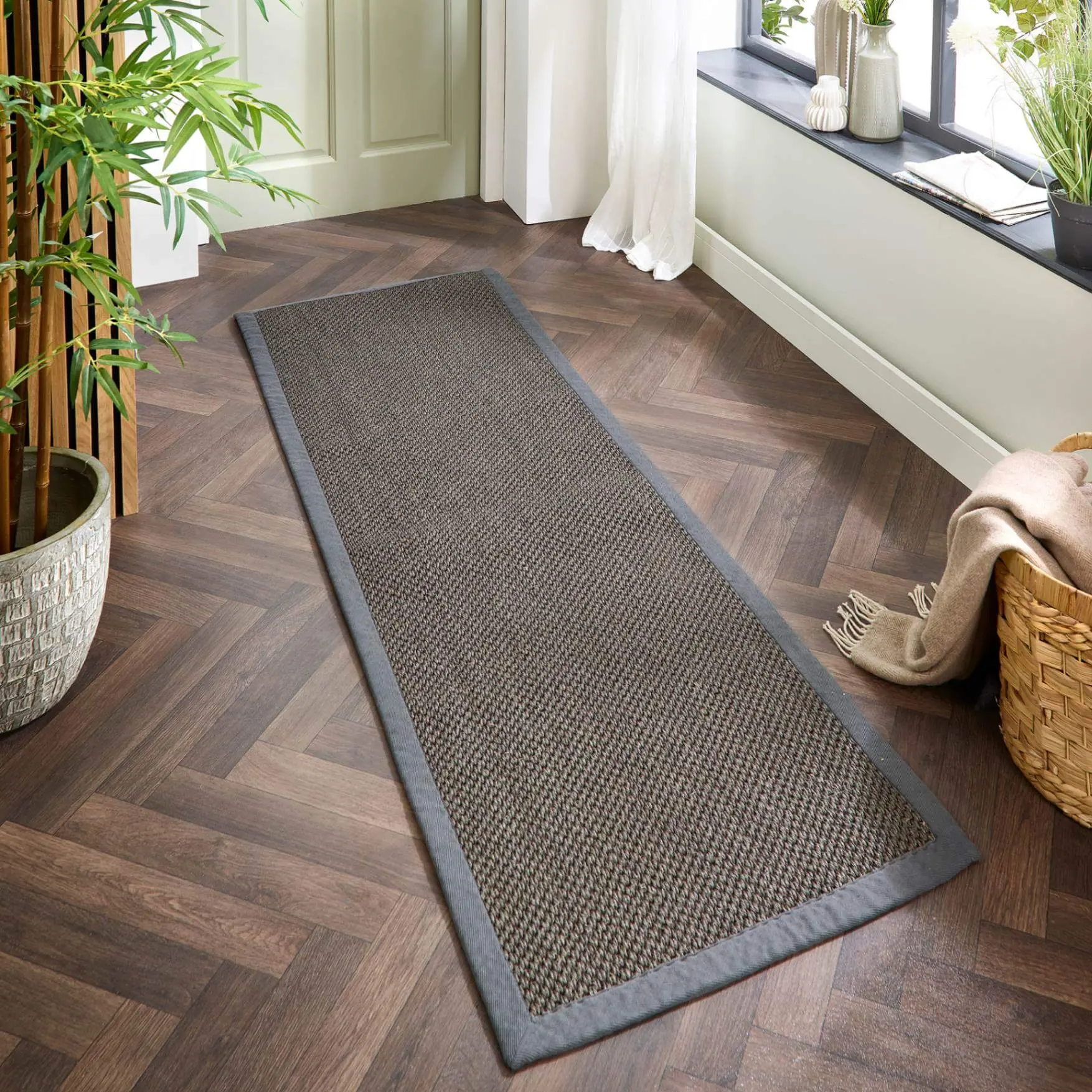 Bordered Dark Grey Non-Slip Sisal Rug - Image 7