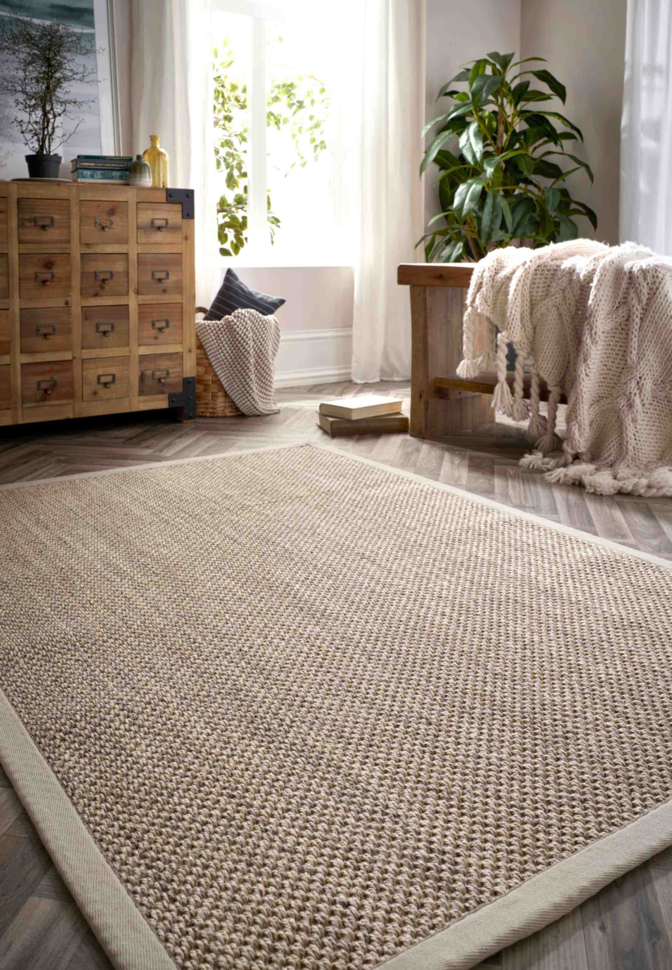 Bordered Light Beige Non-Slip Sisal Rug - Image 6