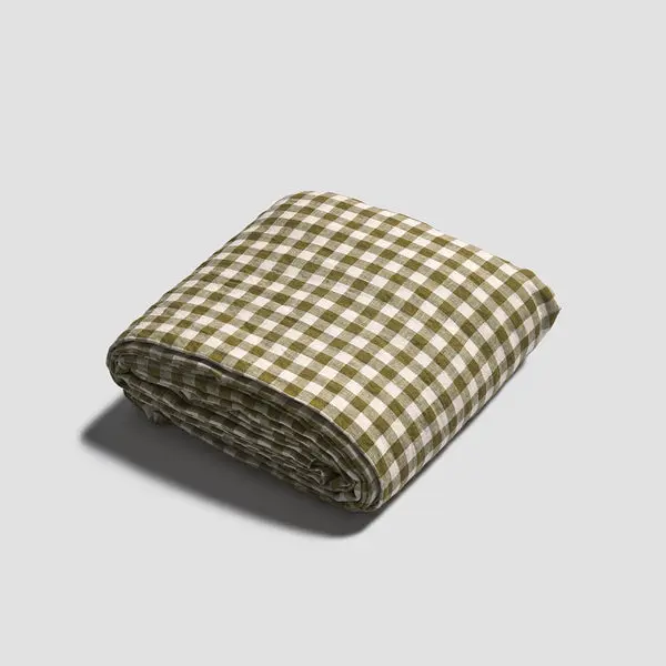 Botanical Green Gingham Linen Blend Duvet Cover - Image 5