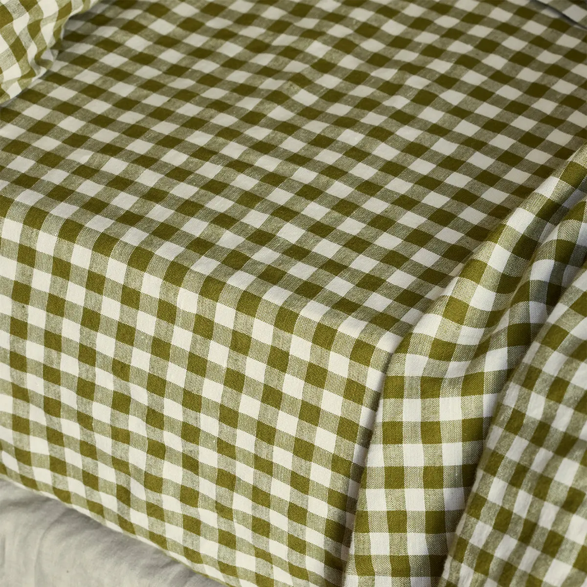Botanical Green Gingham Linen Blend Fitted Sheet - Image 3