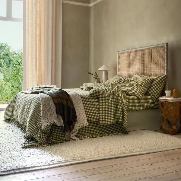 Botanical Green Gingham Linen Blend Fitted Sheet - Image 4
