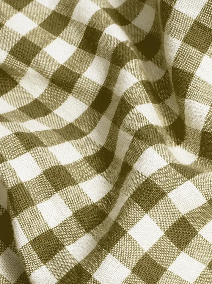 Botanical Green Gingham Linen Blend Flat Sheet - Image 3