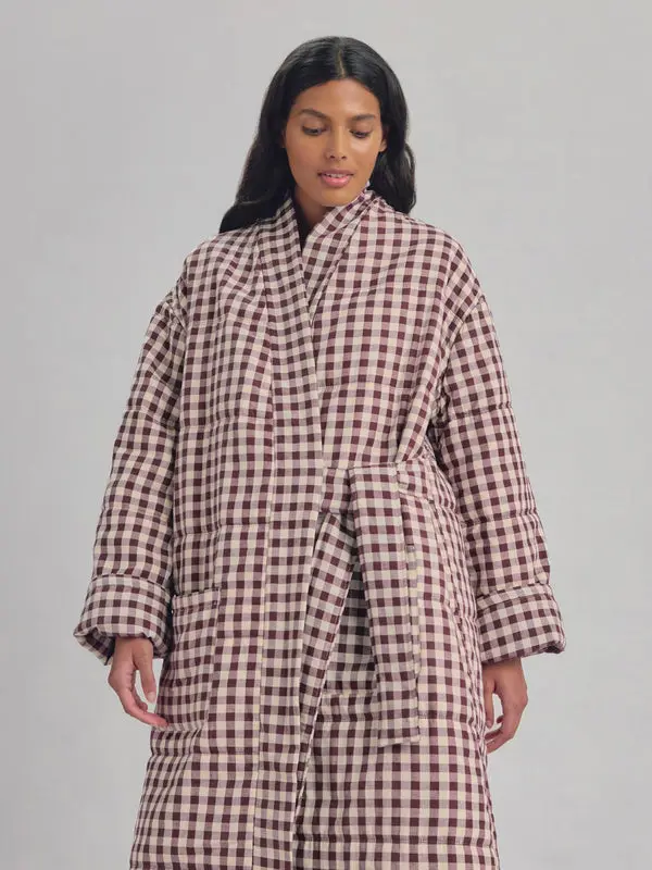 Berry Gingham Linen Blend Housecoat - Image 4