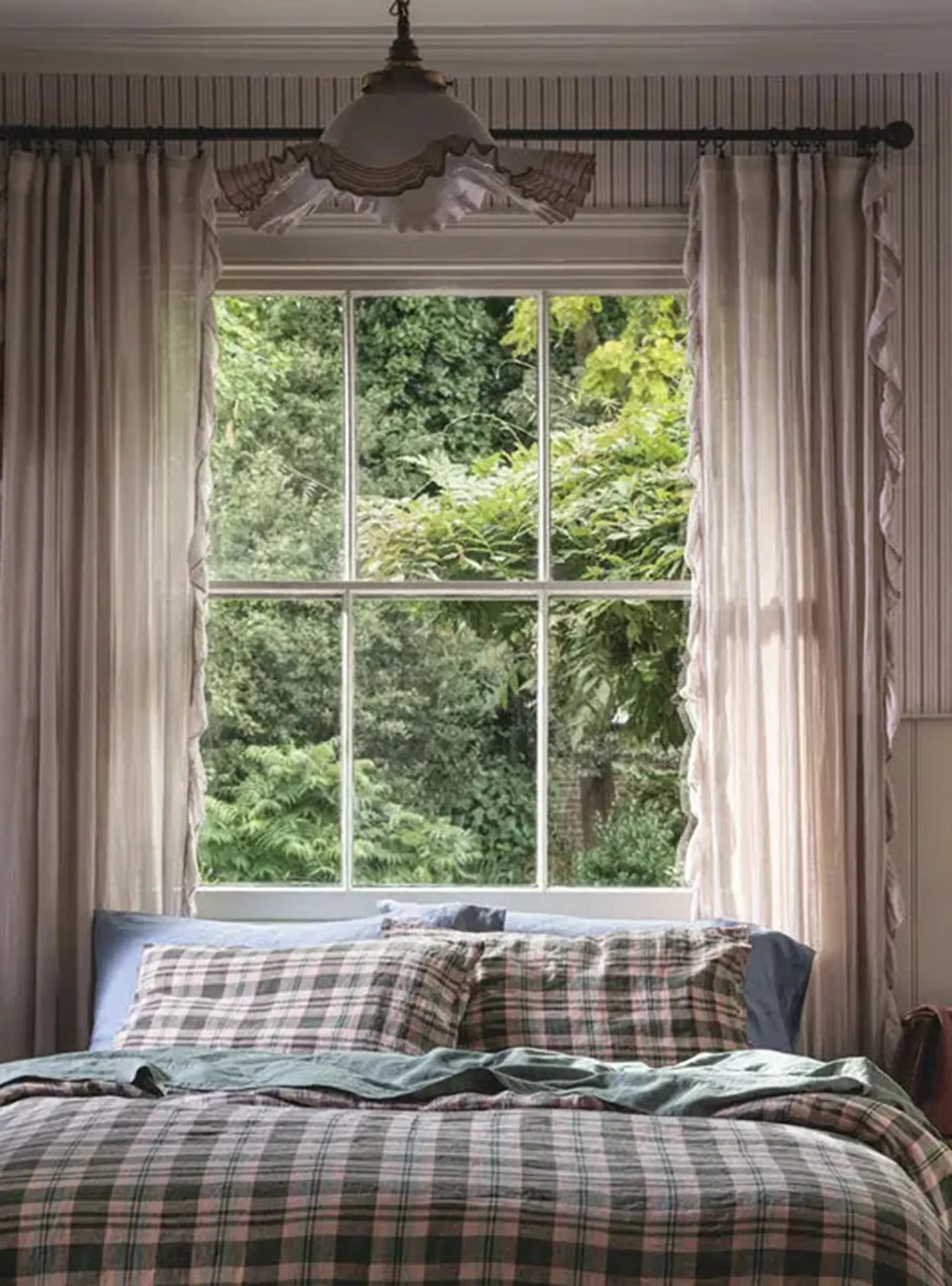 Botanical Green Ticking Stripe Wallpaper