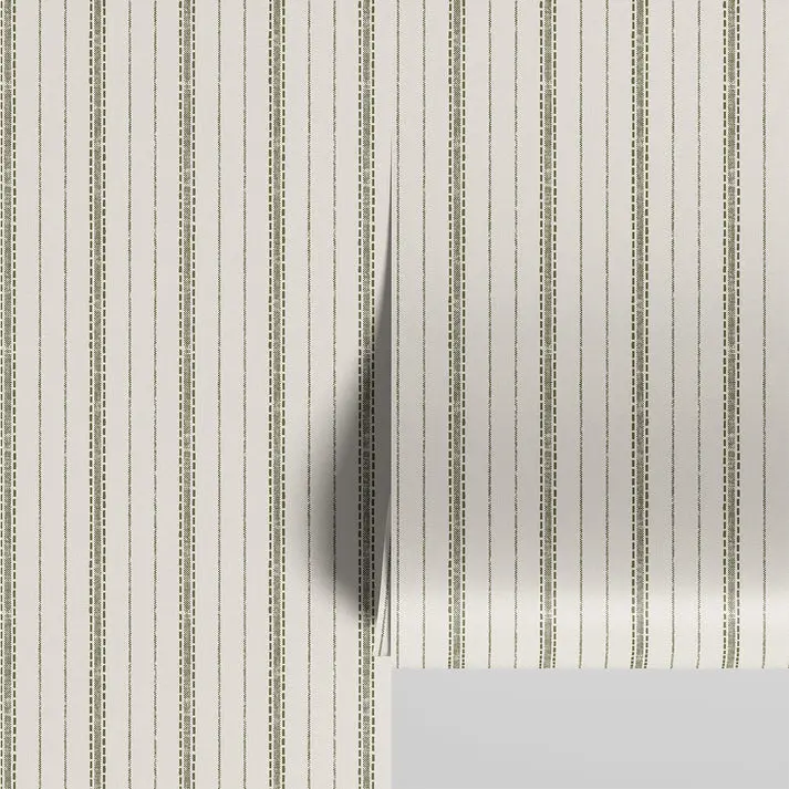Botanical Green Ticking Stripe Wallpaper - Image 3