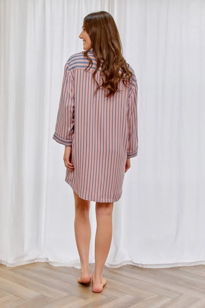 Boyfriend Stripe Nightshirt in Pink/Grey - Image 3