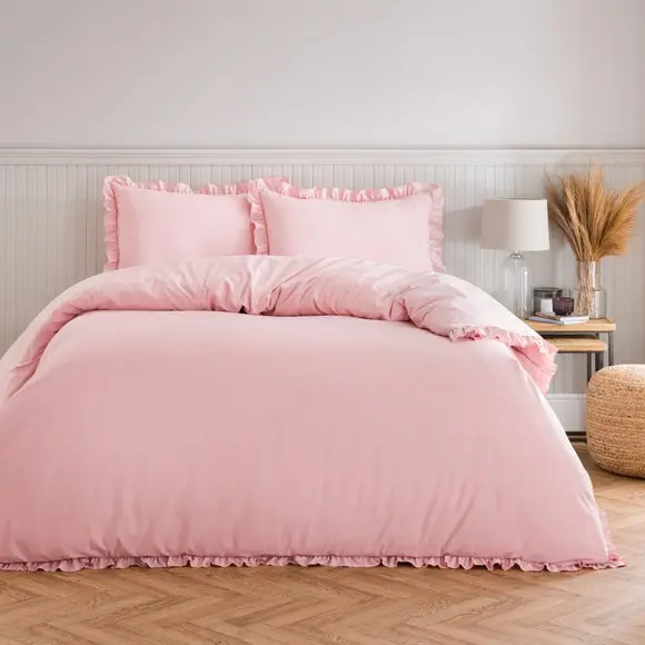 Blush Briona Frilled Edge Duvet Cover & Pillowcase Set