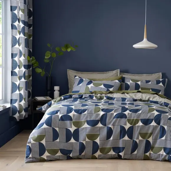 Bromley Modern Geo Navy Duvet Cover and Pillowcase Set