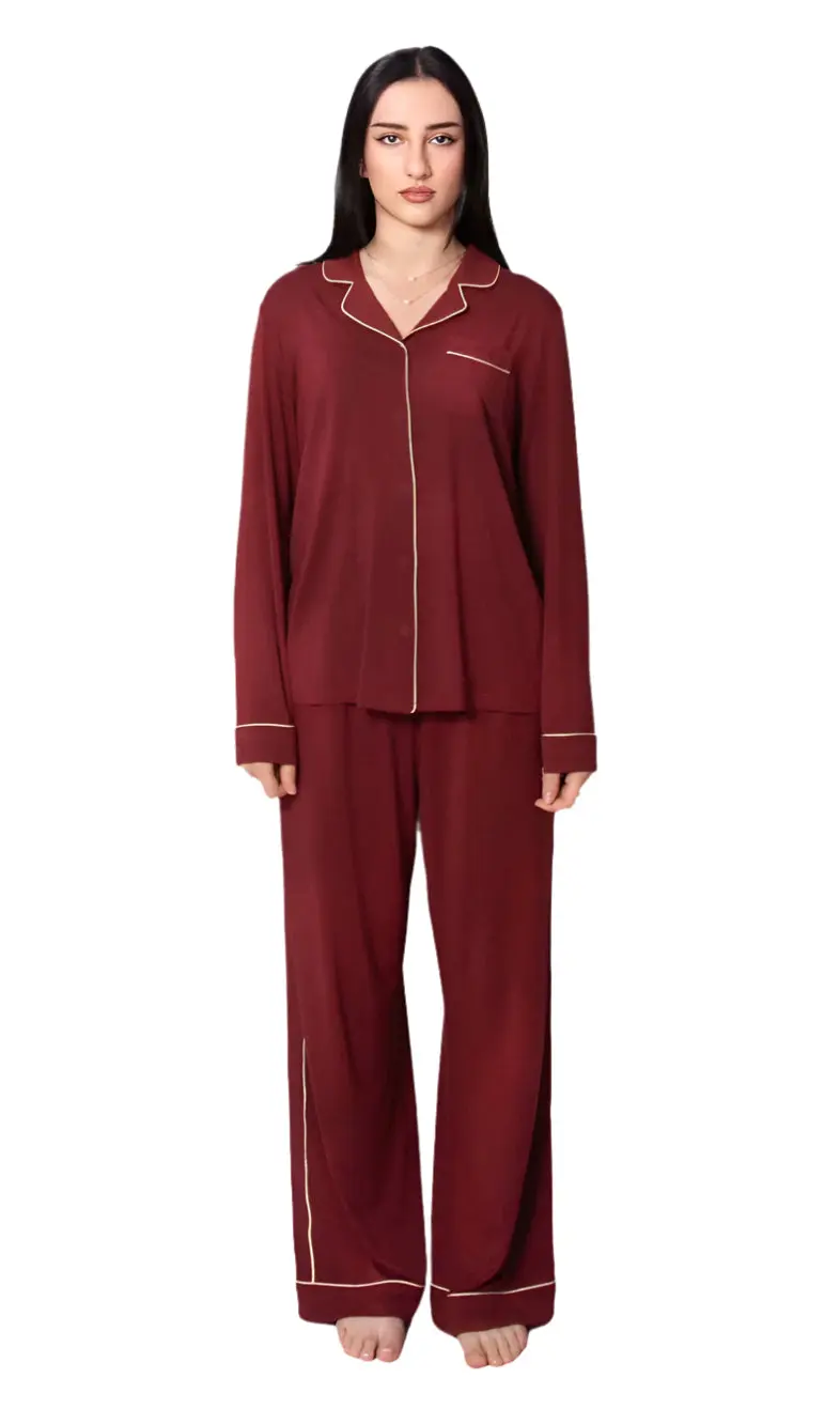Burgundy Bliss Women's Bamboo Pyjama Trouser Set - Image 3