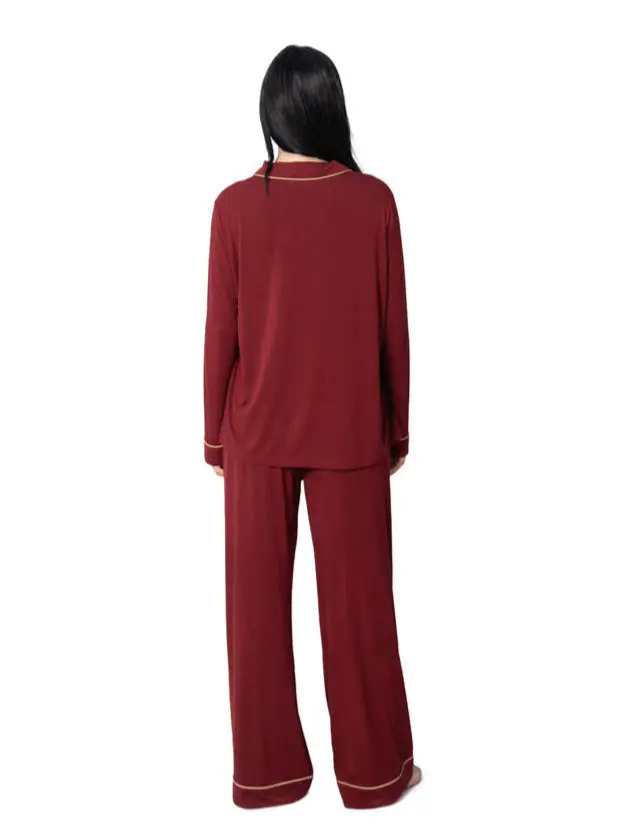 Burgundy Bliss Women's Bamboo Pyjama Trouser Set - Image 4