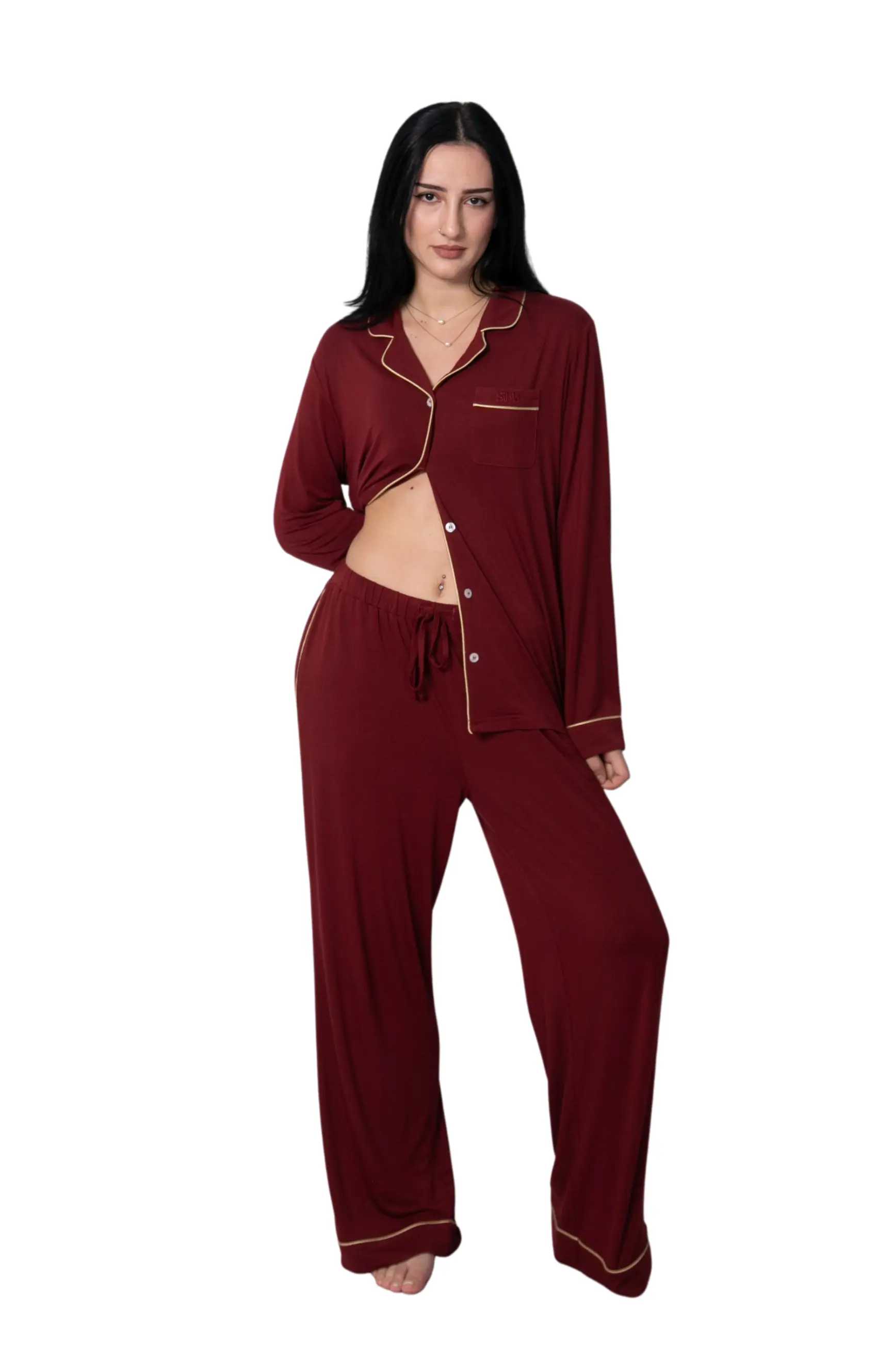 Burgundy Bliss Women's Bamboo Pyjama Trouser Set - Image 9