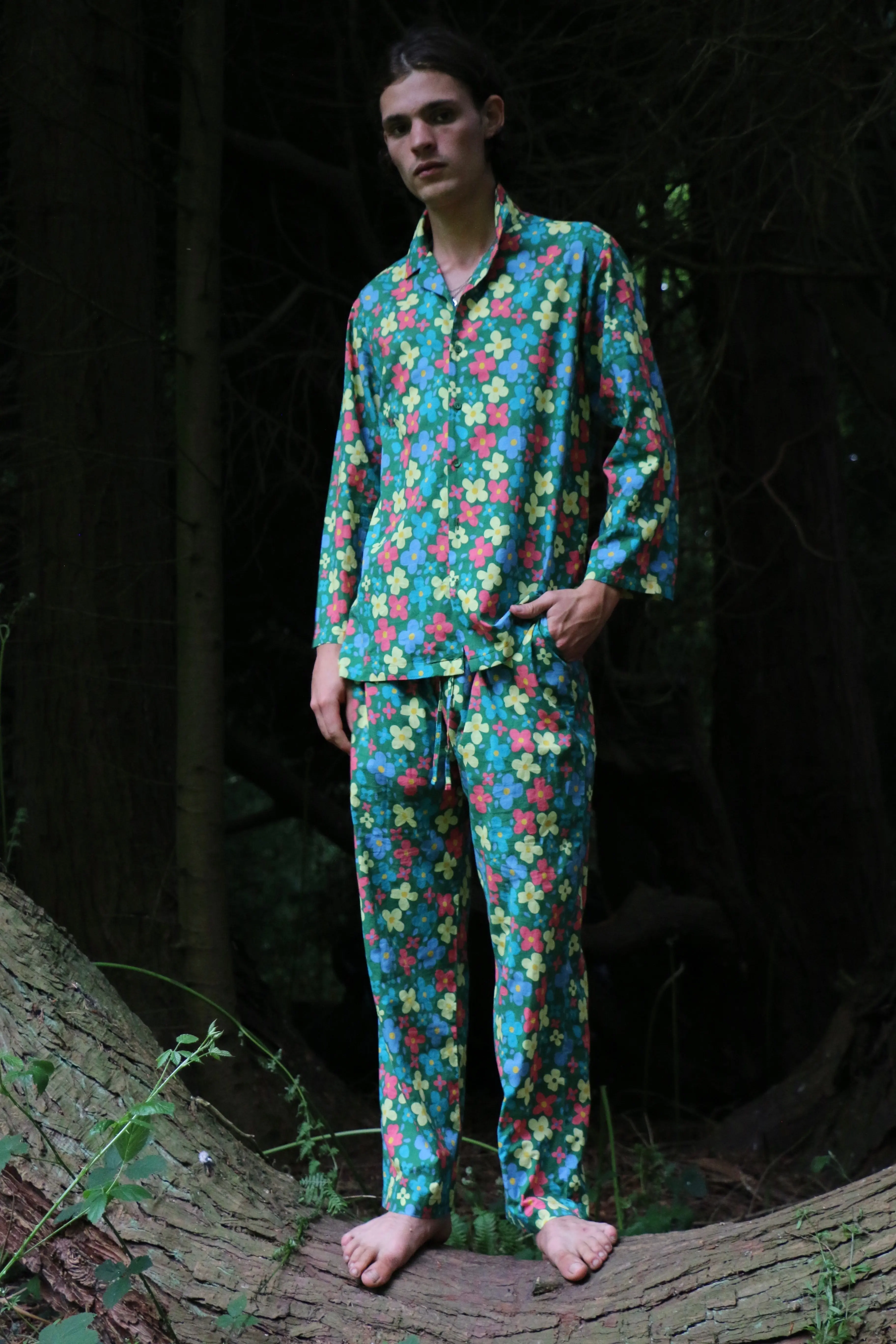 Can Bouquet (Green) Unisex Cotton Pyjama Trouser / Pyjama Trouser Set