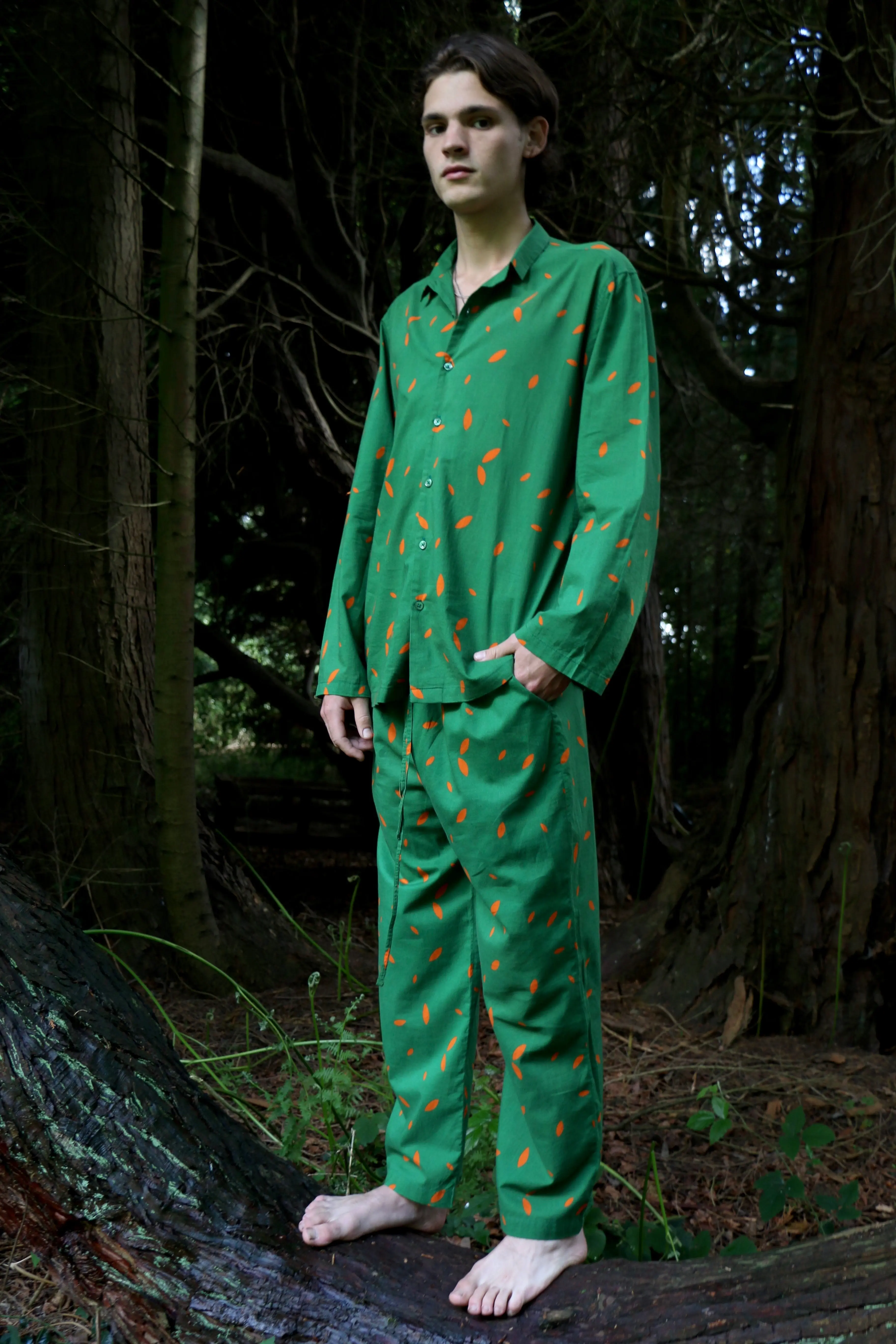 Can Petal (Green) Unisex Cotton Pyjama Trouser / Pyjama Trouser Set