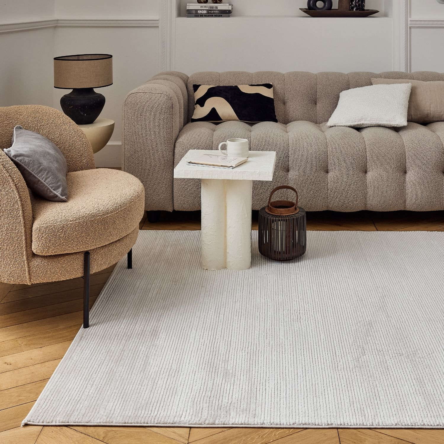 Carmel Beige-Cream Striped Rug | 6020 - Image 8