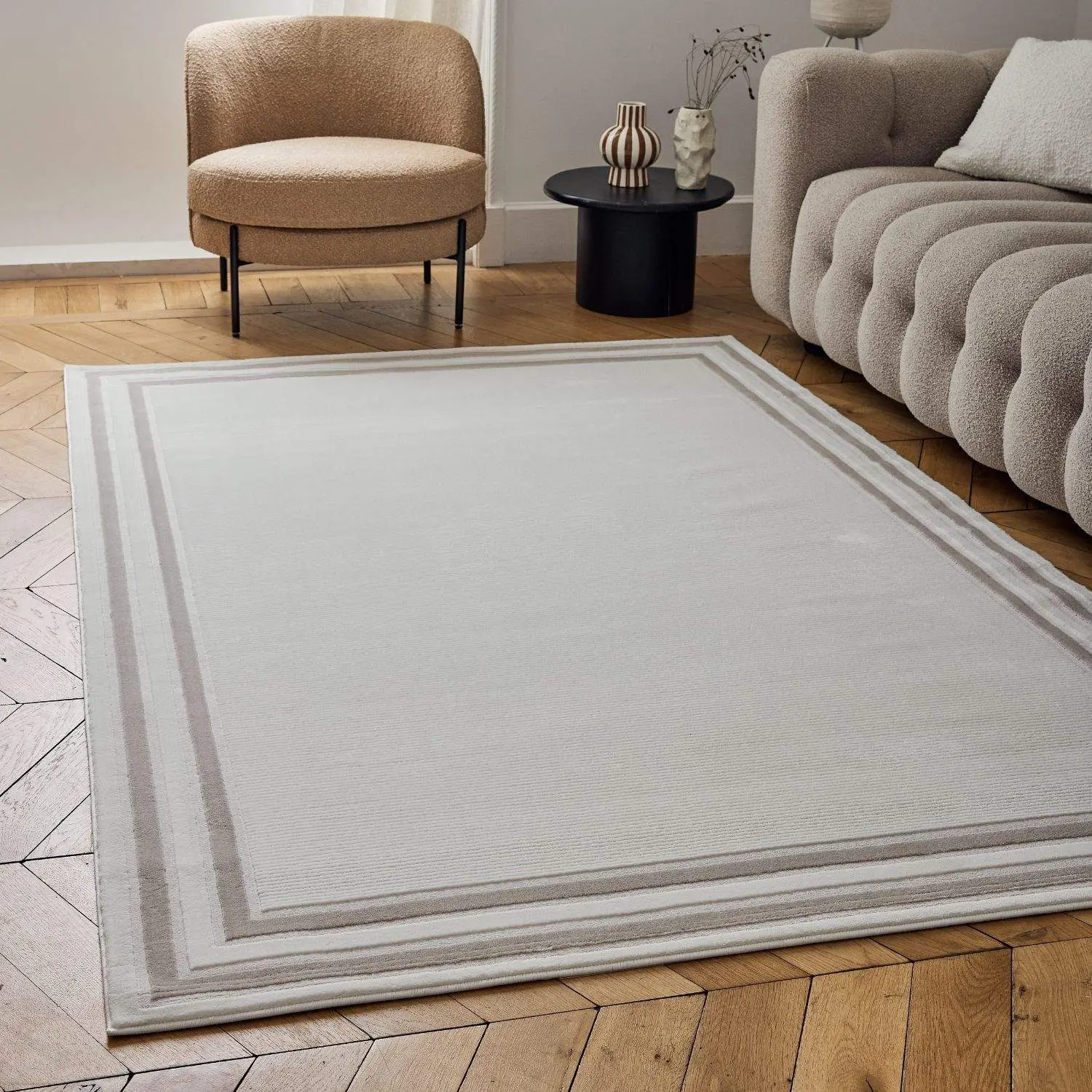Carmel Cream-Beige Bordered Rug | 6060 - Image 7