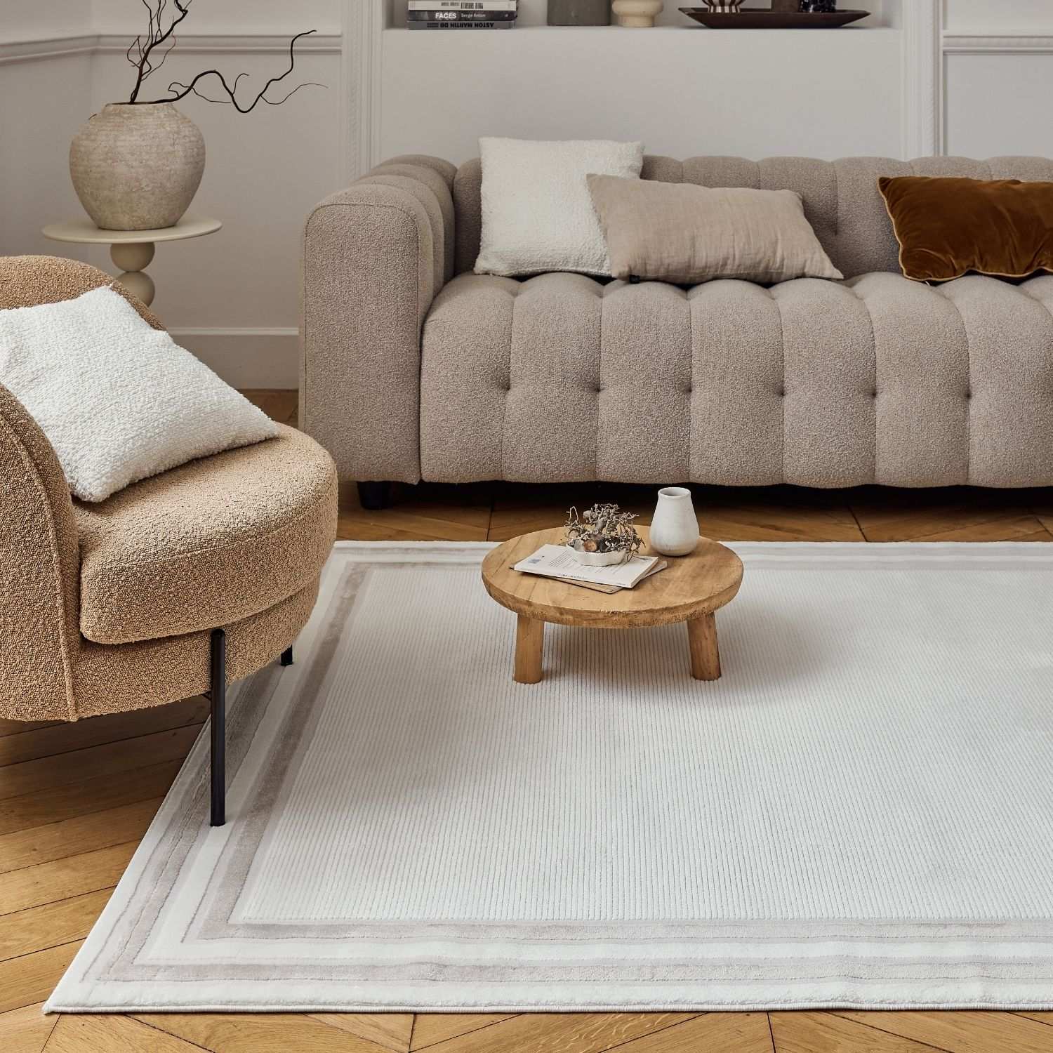 Carmel Cream-Beige Bordered Rug | 6060 - Image 8