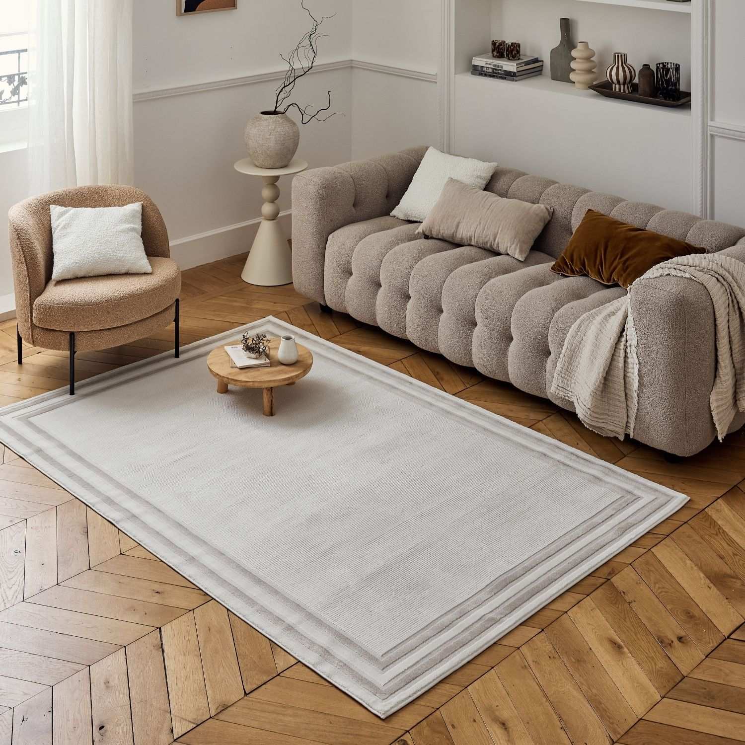 Carmel Cream-Beige Bordered Rug | 6060 - Image 9