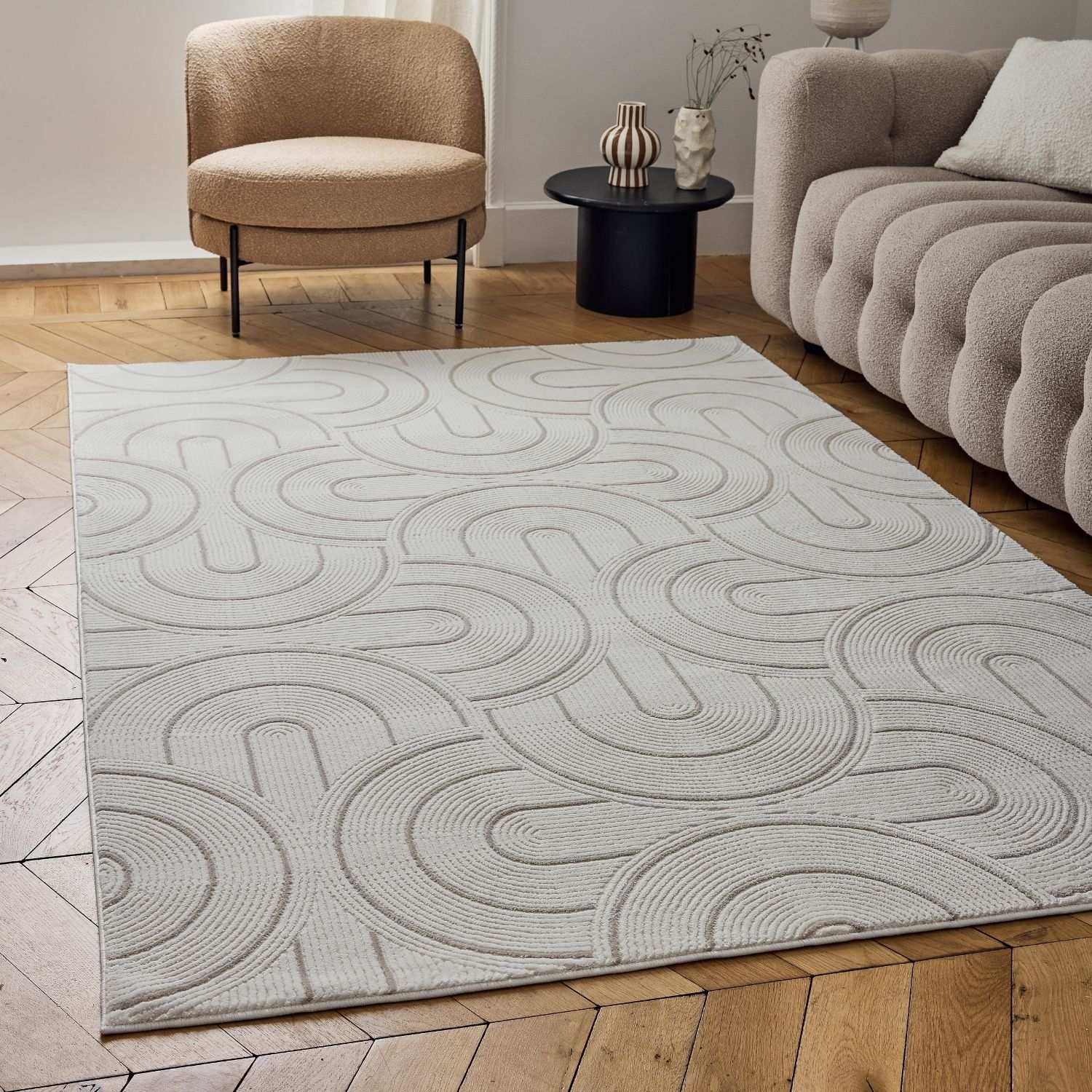 Carmel Cream-Beige Geometric Rug | 6070 - Image 7