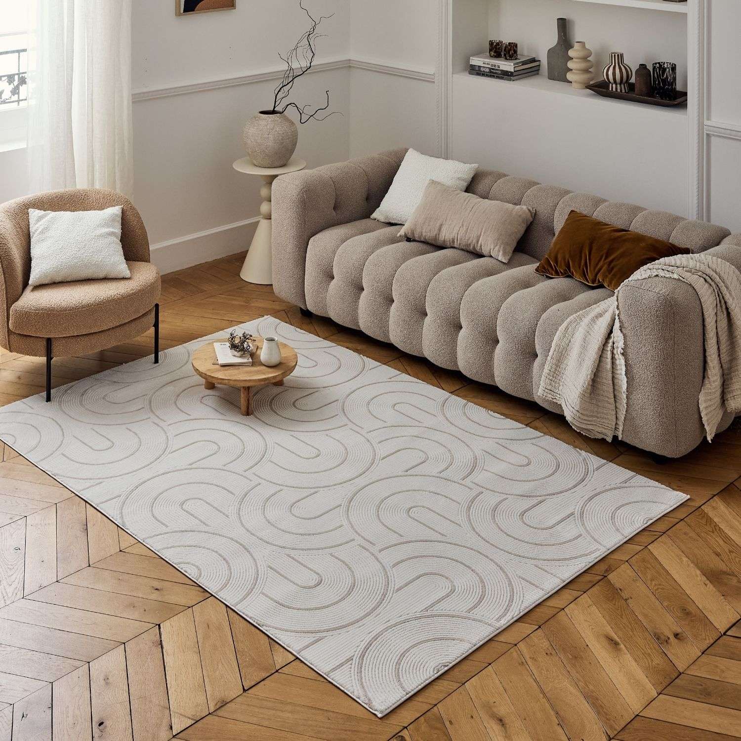 Carmel Cream-Beige Geometric Rug | 6070 - Image 8