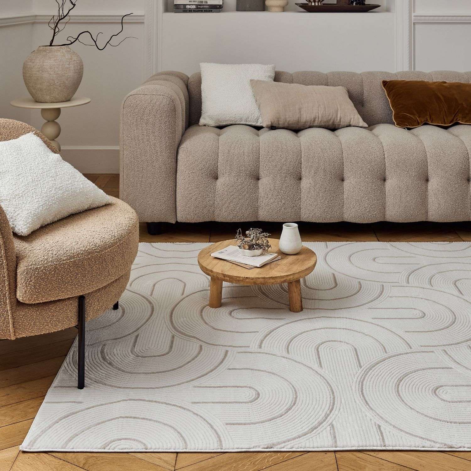 Carmel Cream-Beige Geometric Rug | 6070 - Image 9