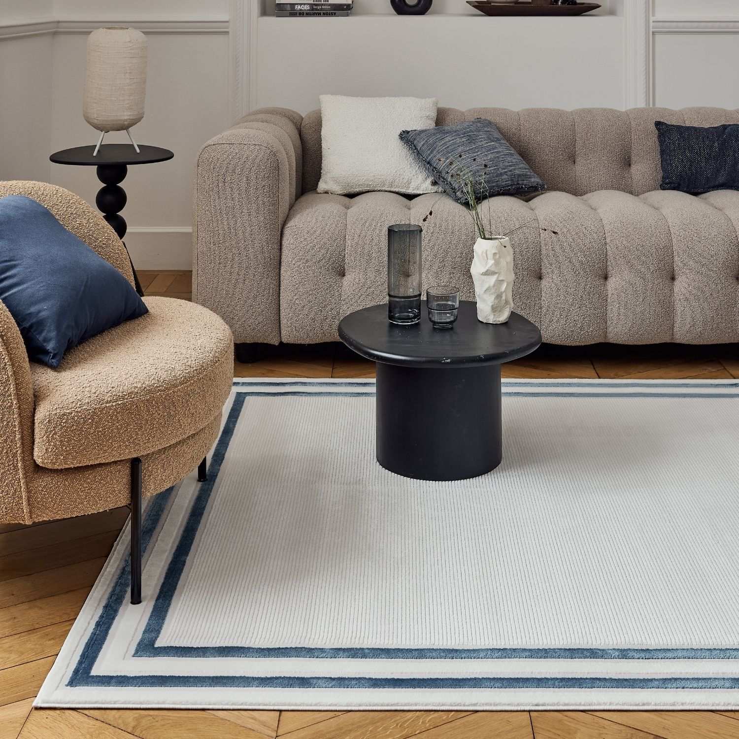 Carmel Cream-Blue Bordered Rug | 6060 - Image 7