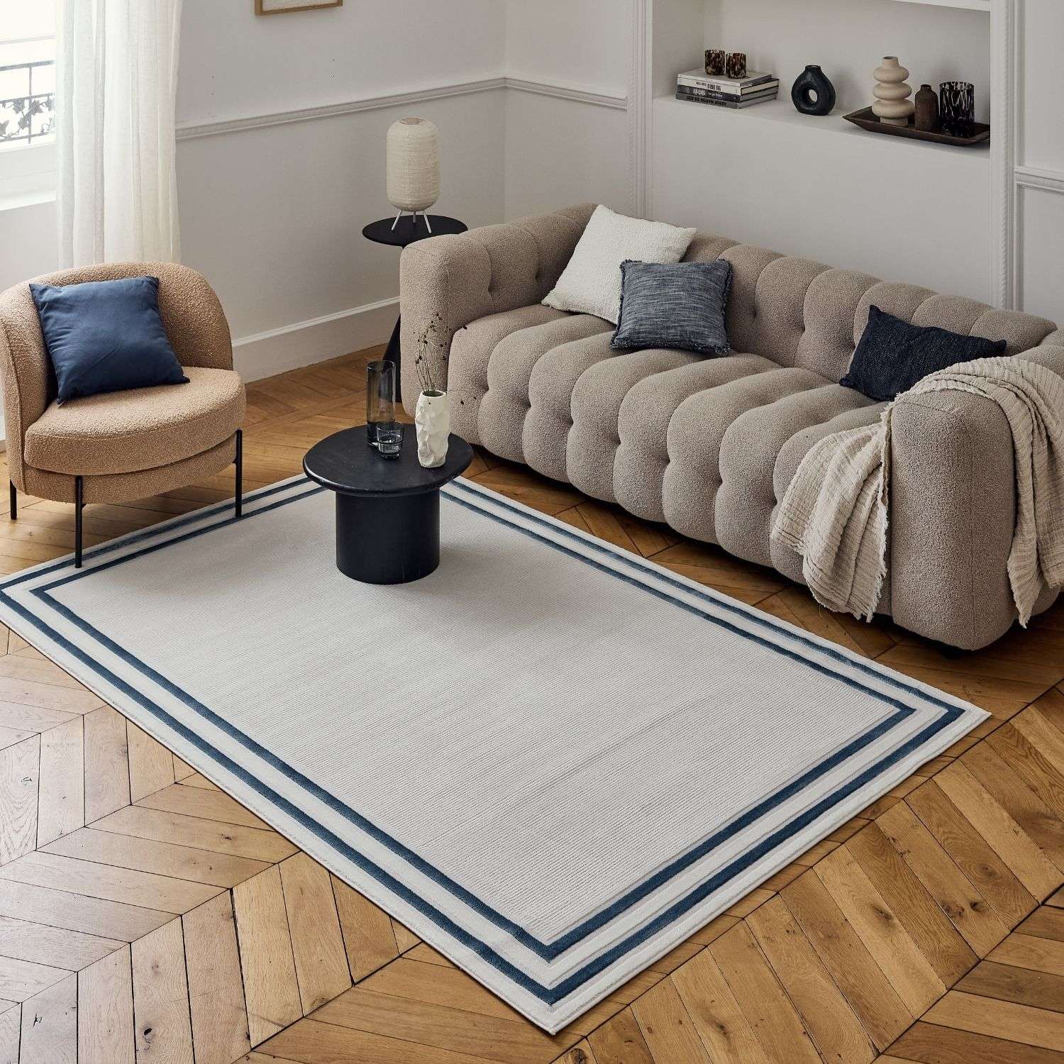 Carmel Cream-Blue Bordered Rug | 6060 - Image 9