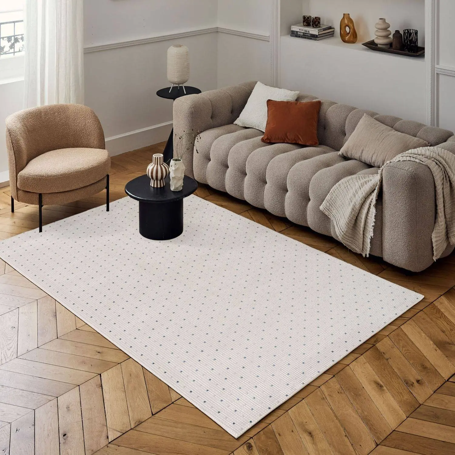 Carmel Cream-Blue Dots Rug | 6080 - Image 8