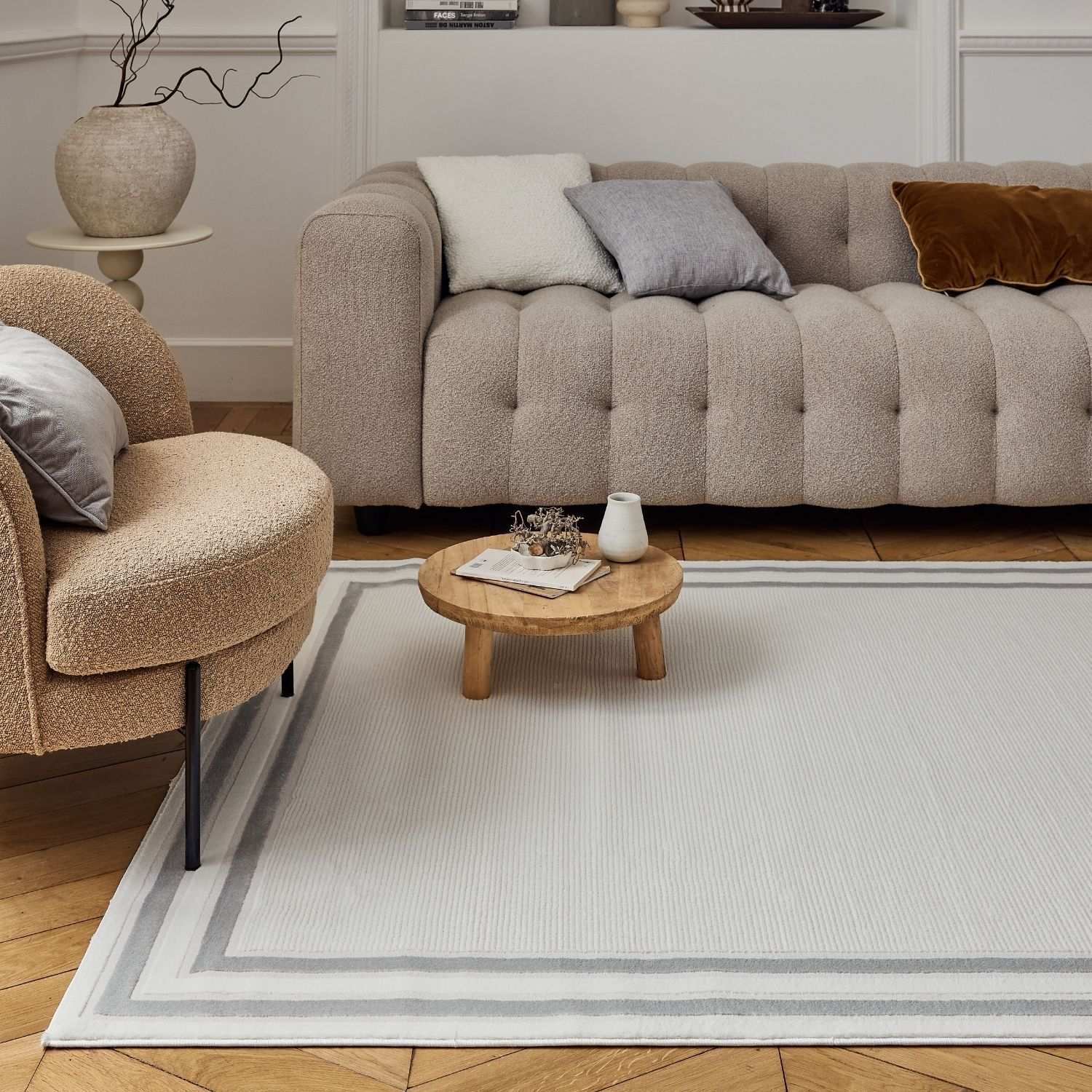 Carmel Cream-Grey Bordered Rug | 6060 - Image 7
