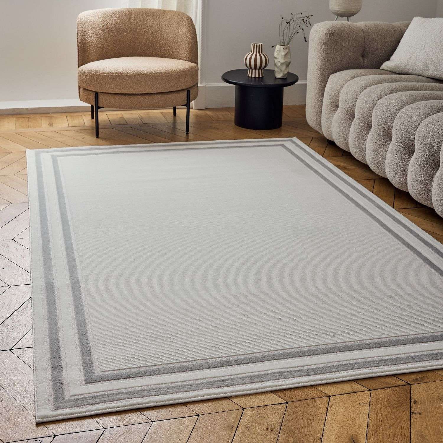Carmel Cream-Grey Bordered Rug | 6060 - Image 8