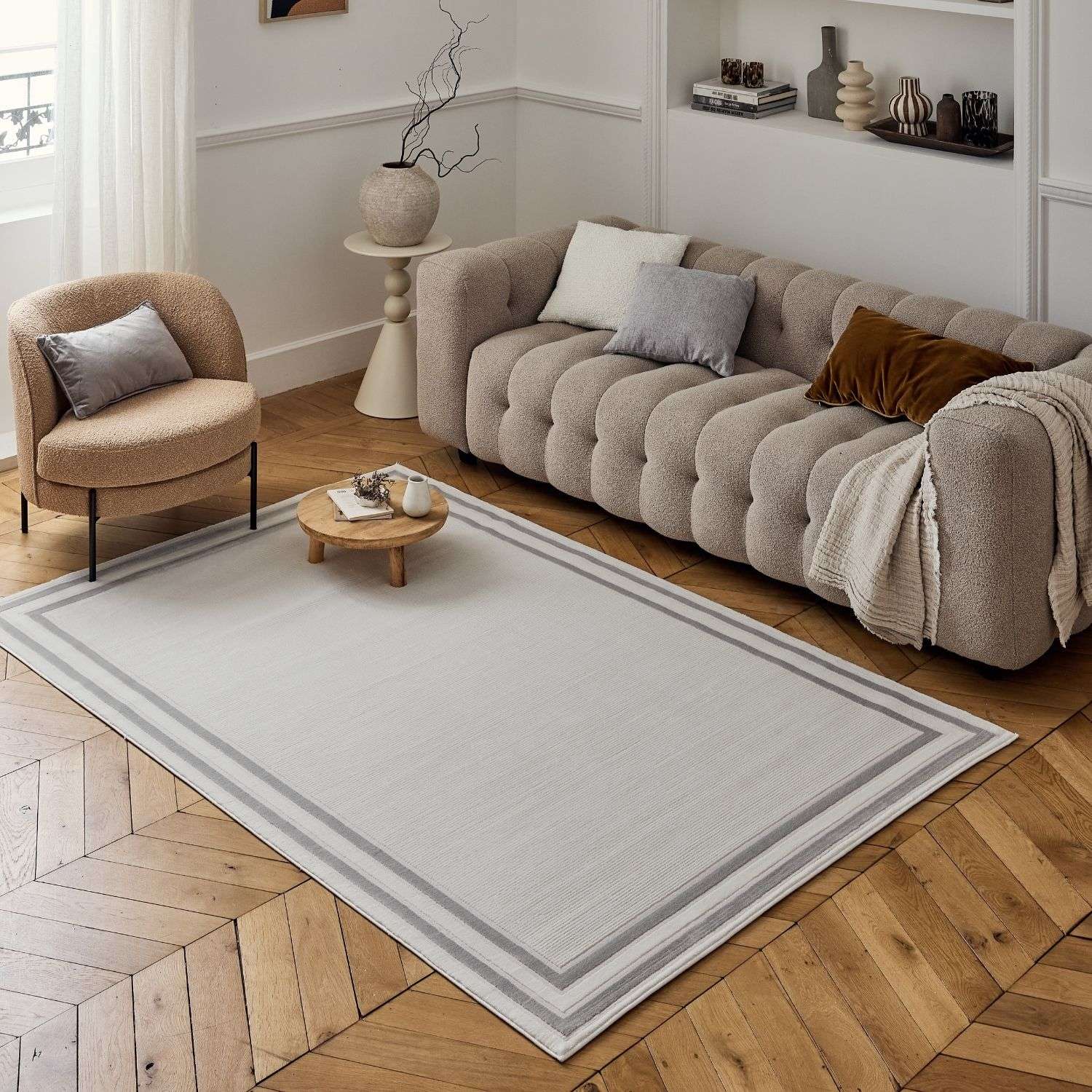 Carmel Cream-Grey Bordered Rug | 6060 - Image 9