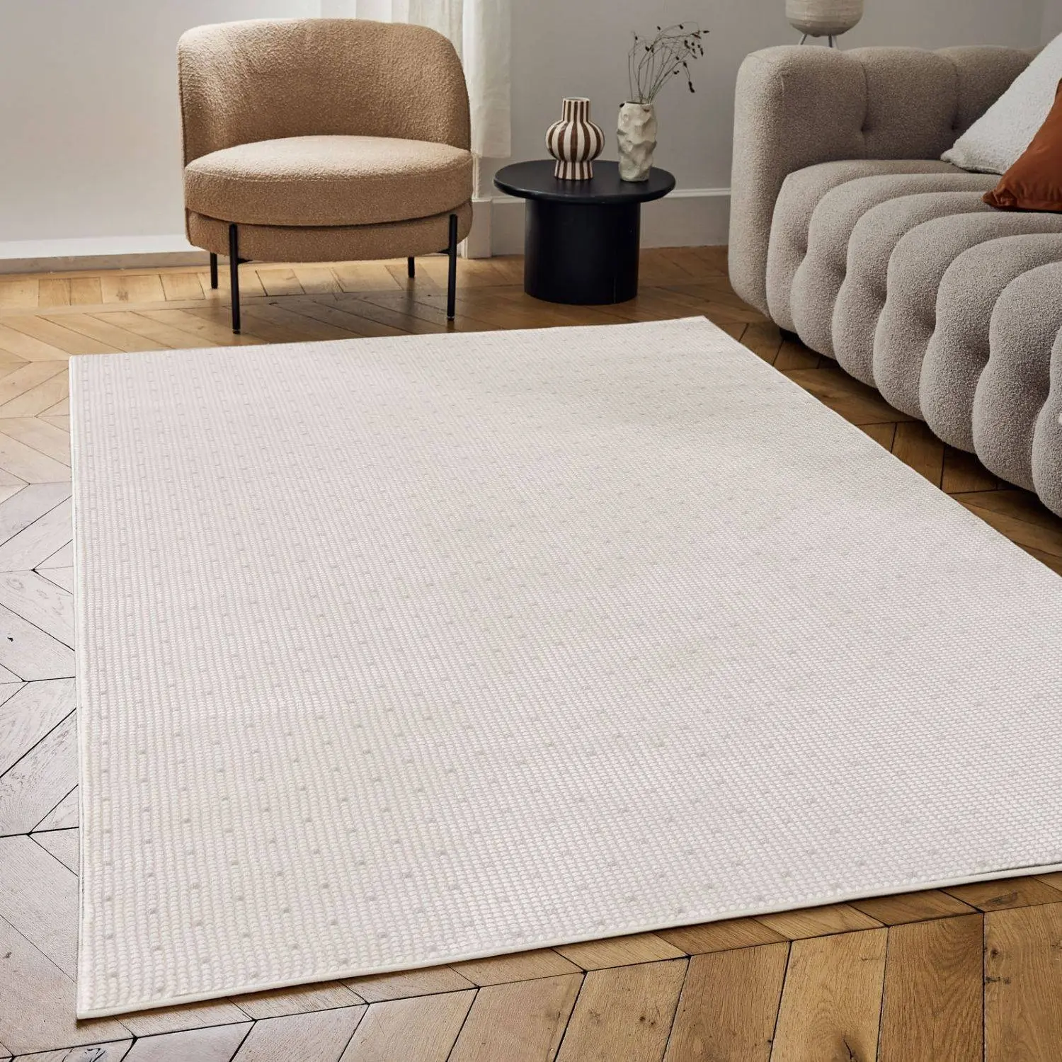 Carmel Cream-Grey Dots Rug | 6080 - Image 7