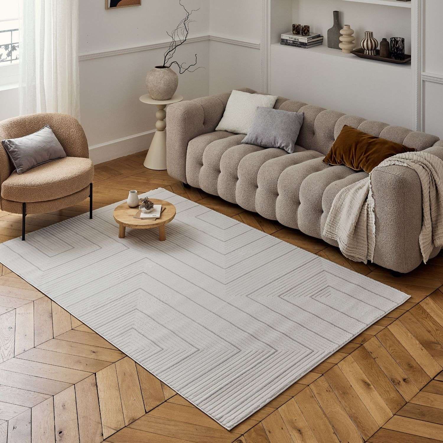 Carmel Cream-Grey Geometric Rug | 6040 - Image 9