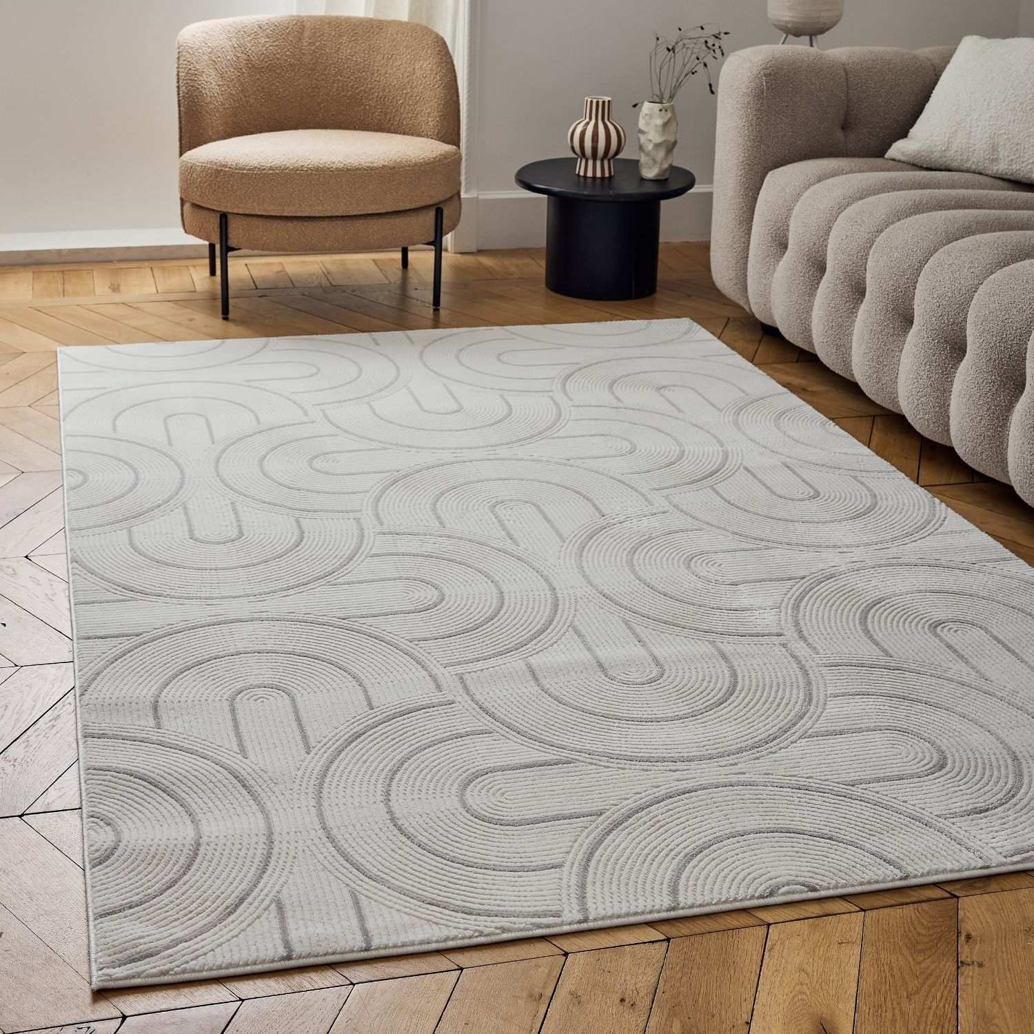 Carmel Cream-Grey Geometric Rug | 6070 - Image 7