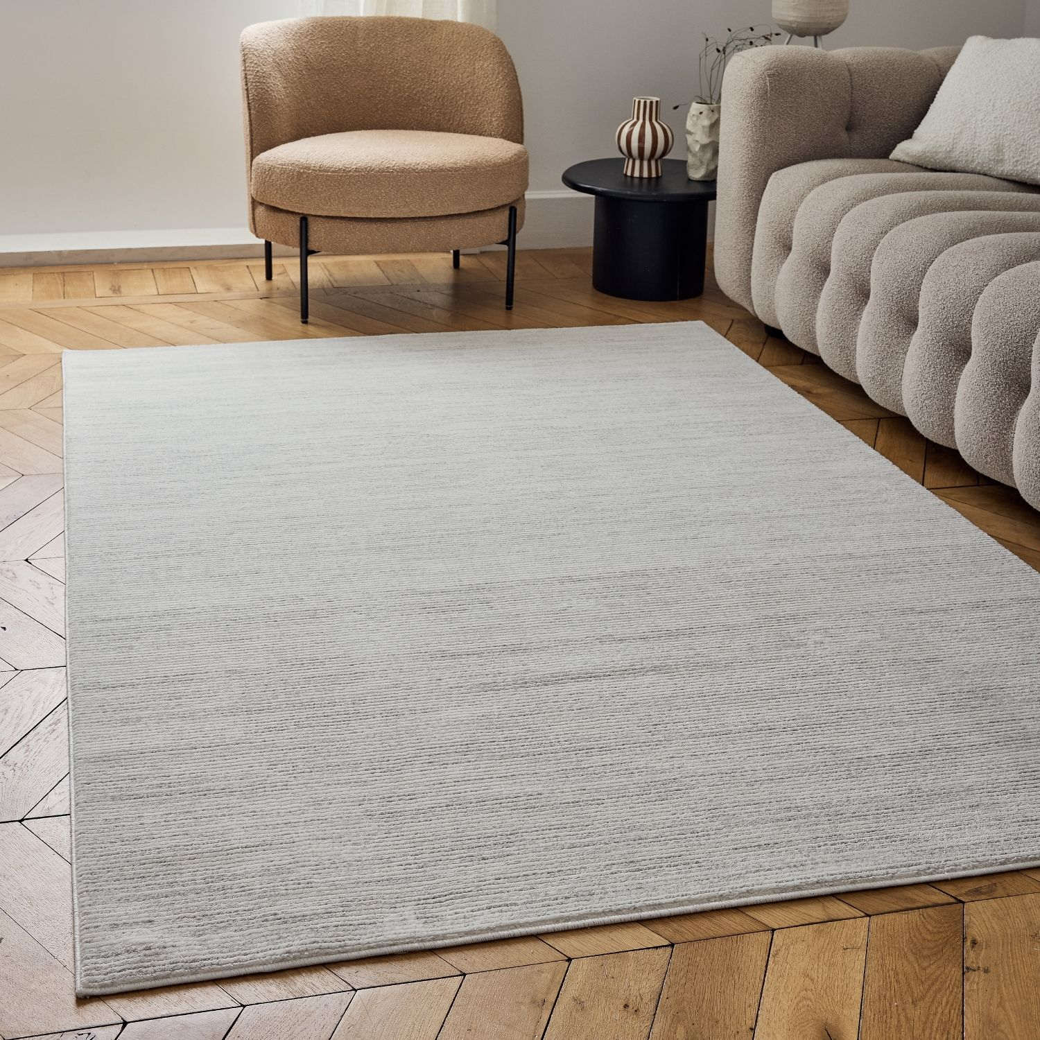 Carmel Cream-Grey Striped Rug | 6010 - Image 8