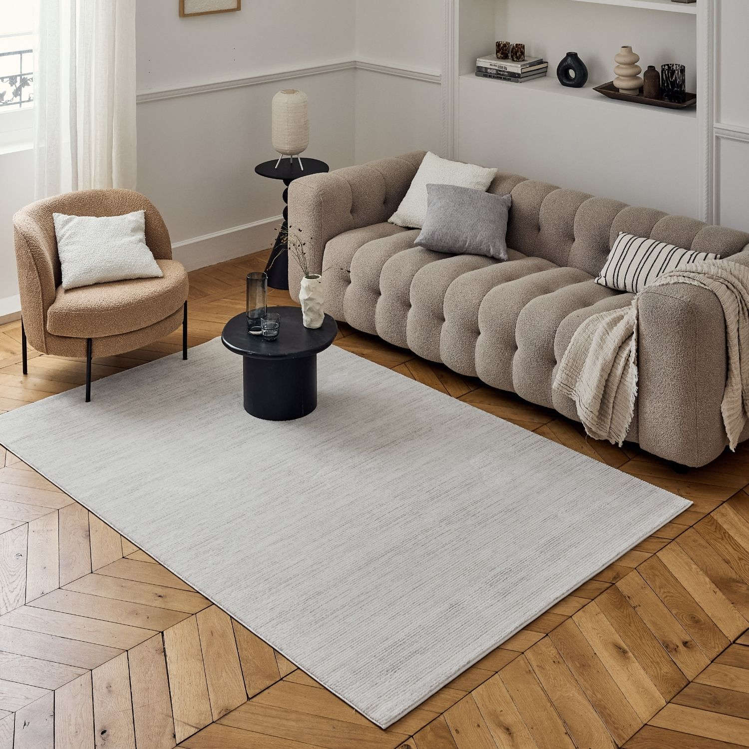 Carmel Cream-Grey Striped Rug | 6010 - Image 9